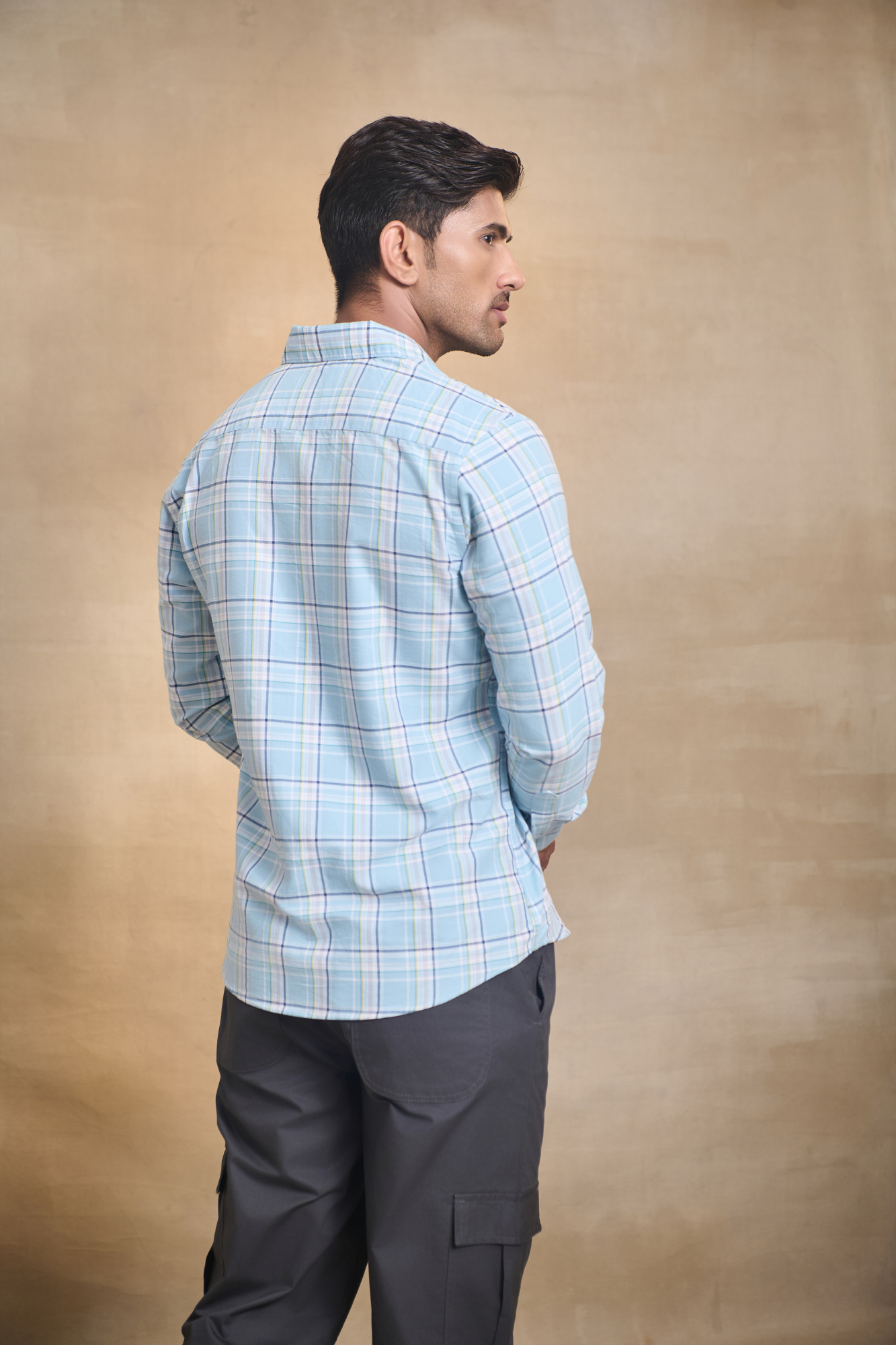 Oxford Check Shirt with 1 Patch Pocket - Light Blue
