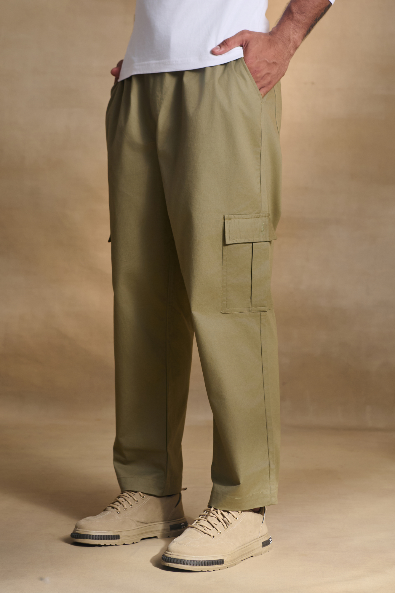 Mens Relaxed Fit Trousers/Baggy Cargo - Light Green