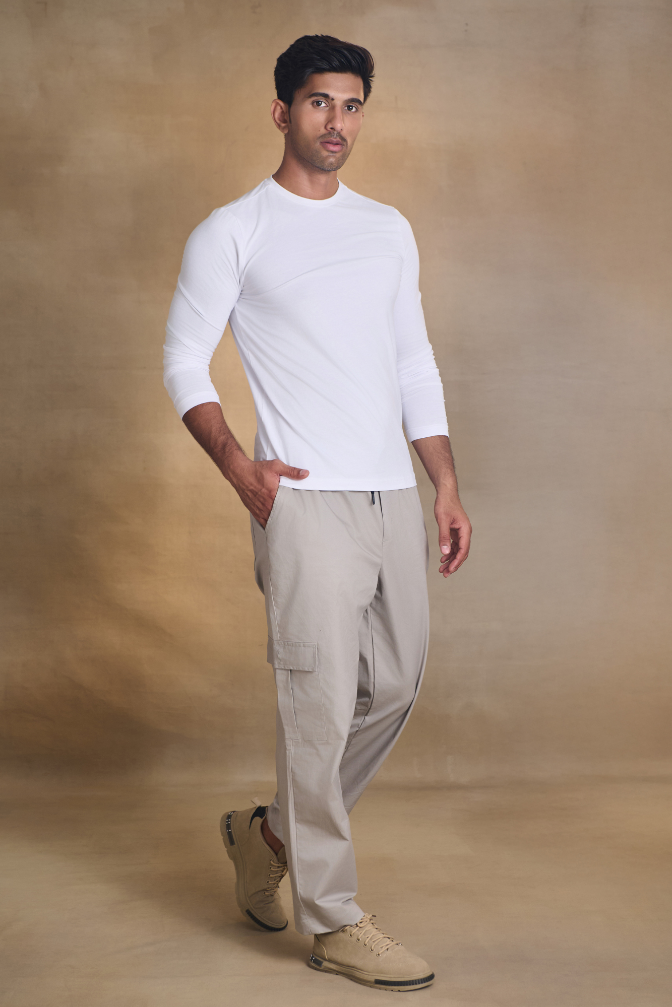 Mens Relaxed Fit Trousers/Baggy Cargo - Light Grey