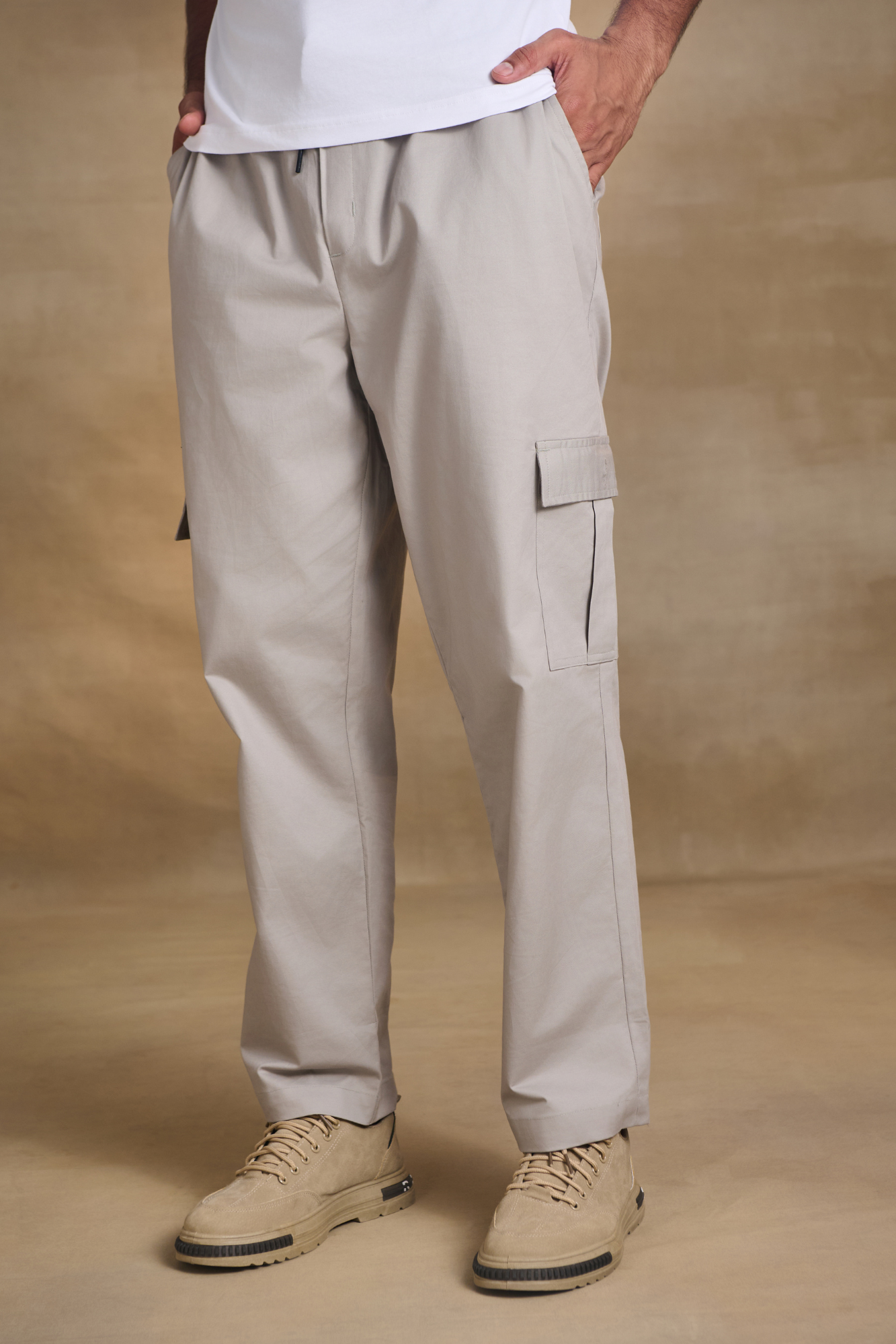 Mens Relaxed Fit Trousers/Baggy Cargo - Light Grey