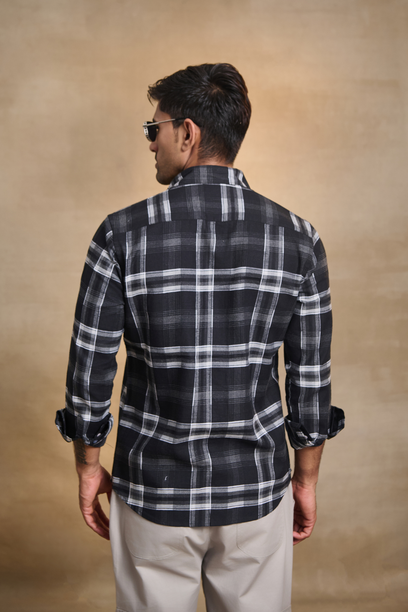 Regular Fit Melange Check Shirt - Black