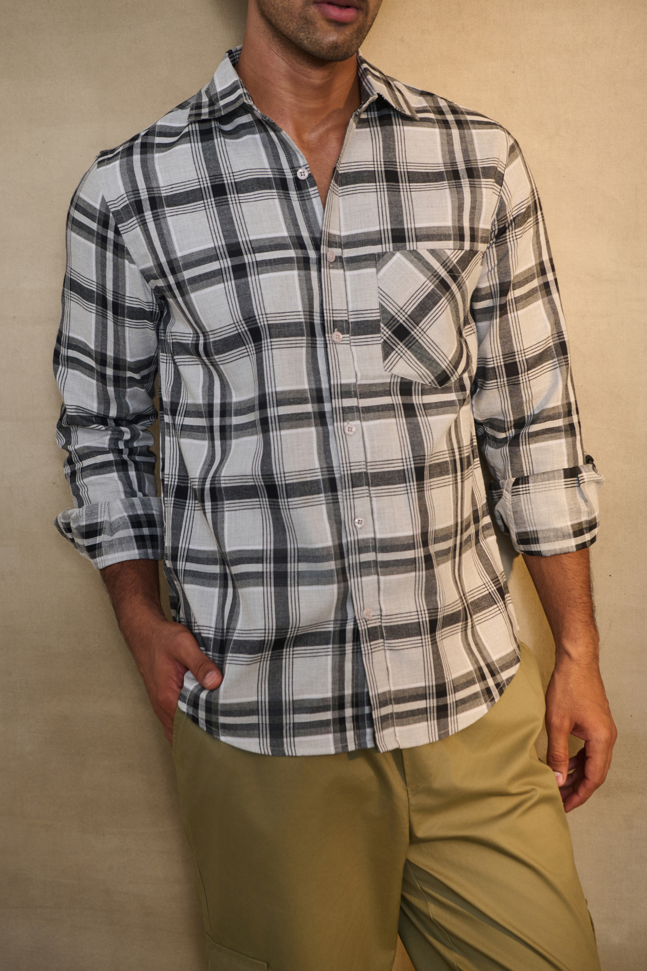 Regular Fit Melange Check Shirt - White