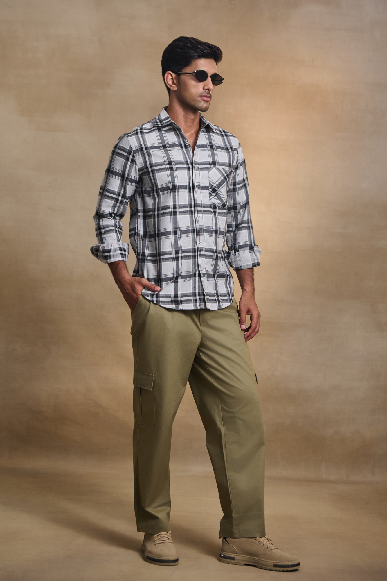 Regular Fit Melange Check Shirt - White