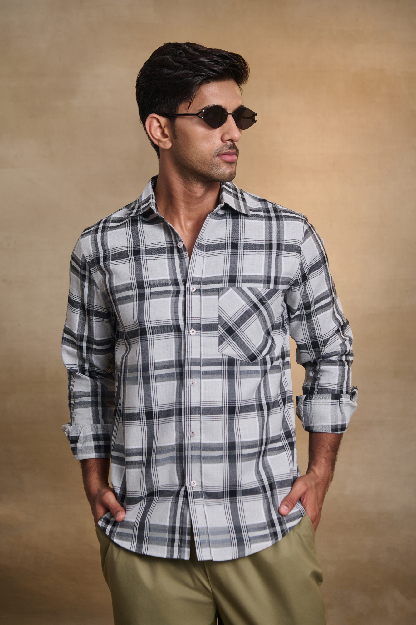 Regular Fit Melange Check Shirt - White