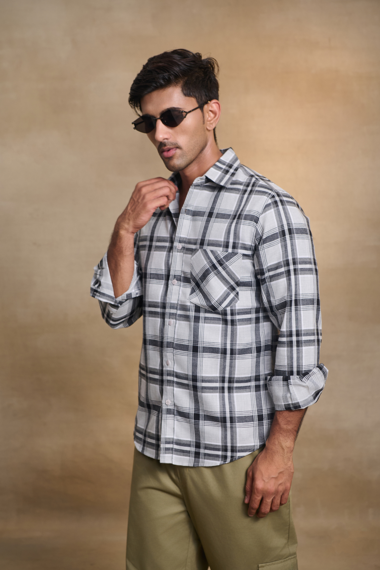 Regular Fit Melange Check Shirt - White