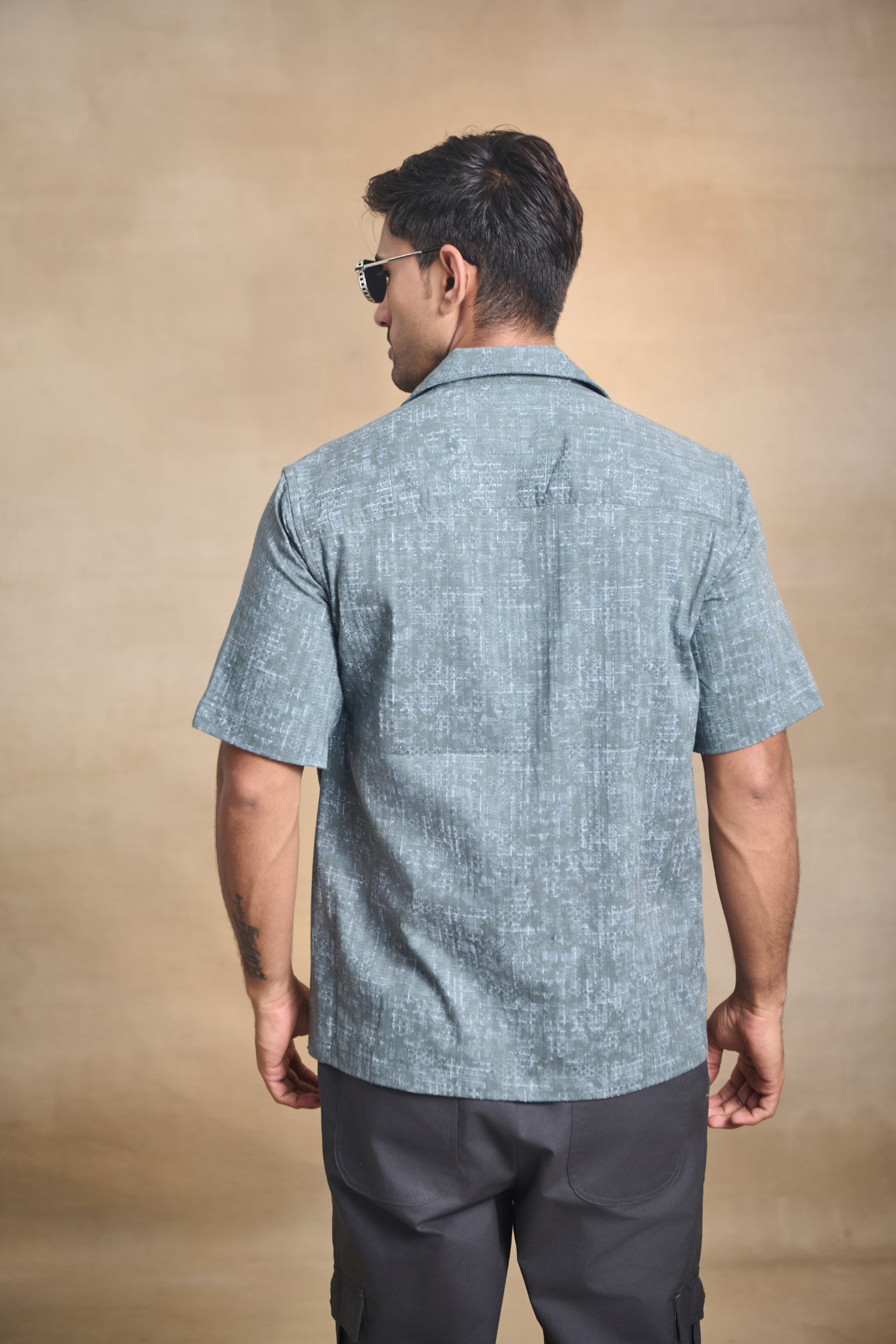 Half Sleeves Printed Cuban Collar Oversize Shirt - Green