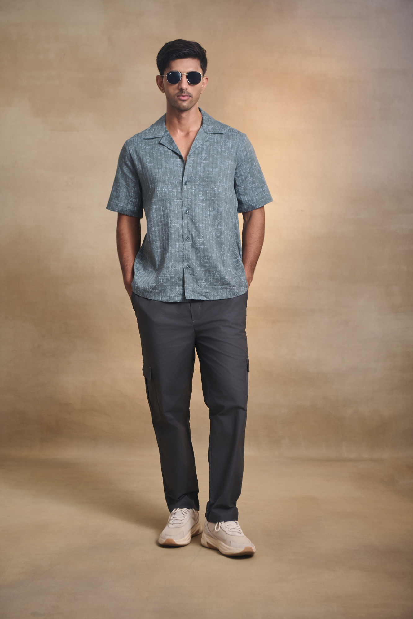 Half Sleeves Printed Cuban Collar Oversize Shirt - Green