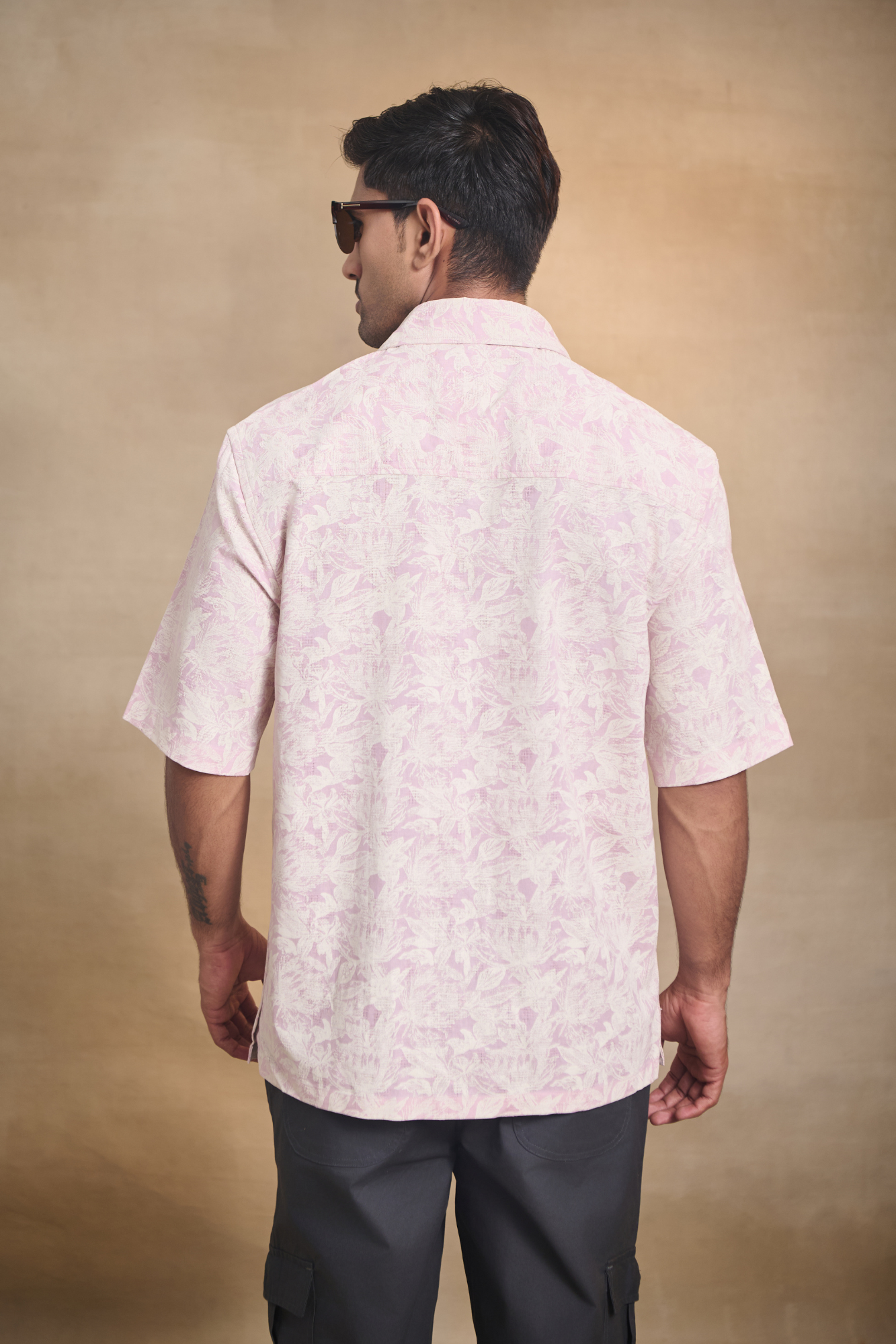 Half Sleeves Printed Classic Collar Oversize Shirt - Pink