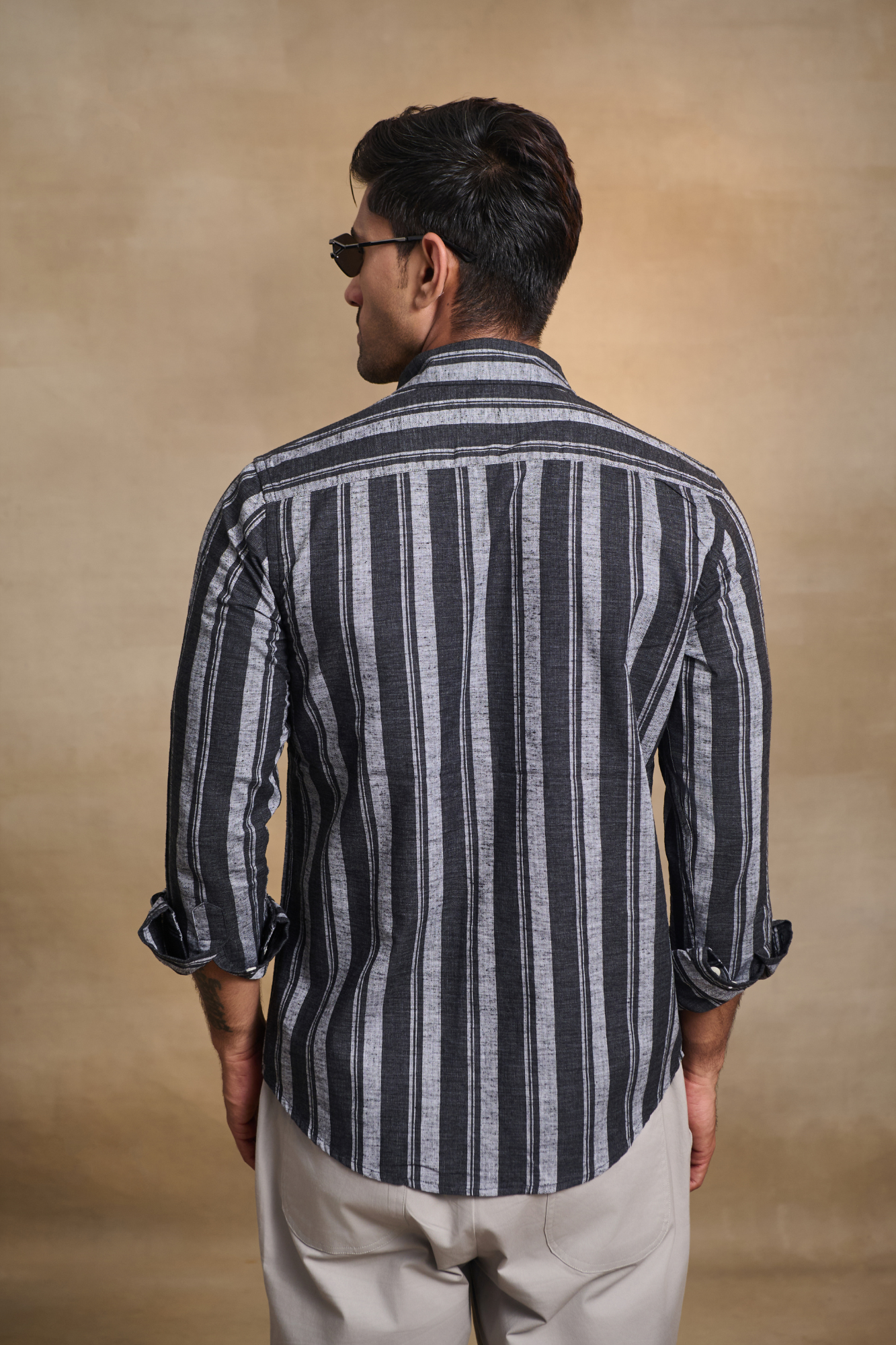 Classic Striped Shirt with Patch Pocket - Black