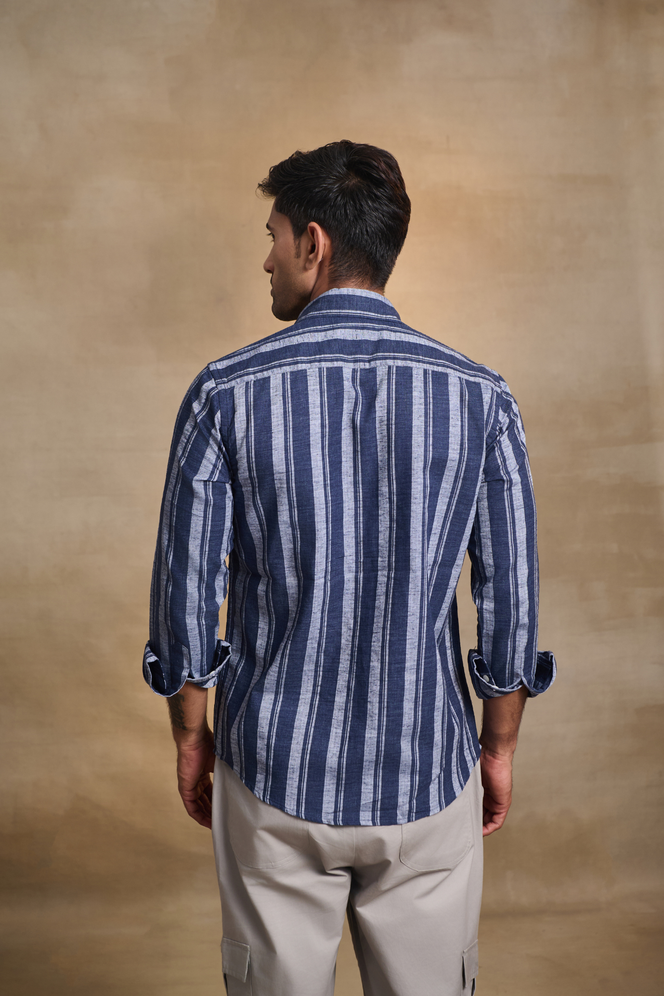 Classic Striped Shirt with Patch Pocket - Blue