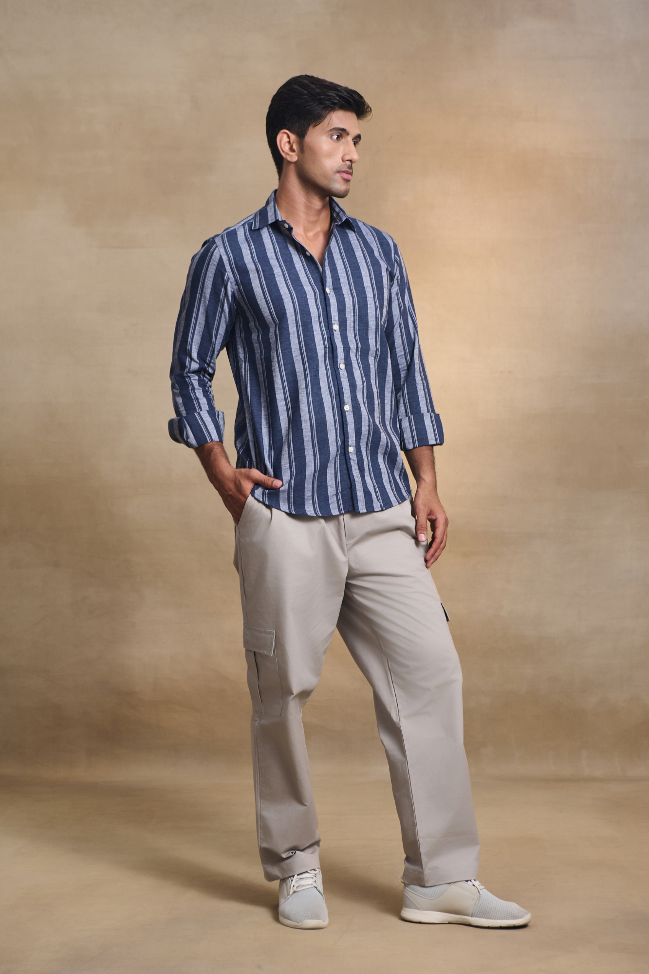 Classic Striped Shirt with Patch Pocket - Blue