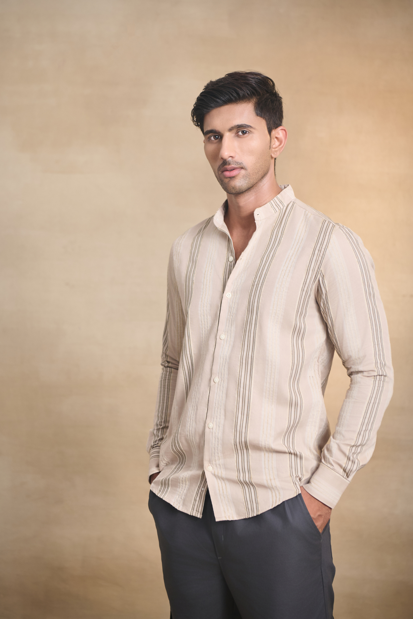 Striped Casual Shirt - Beige