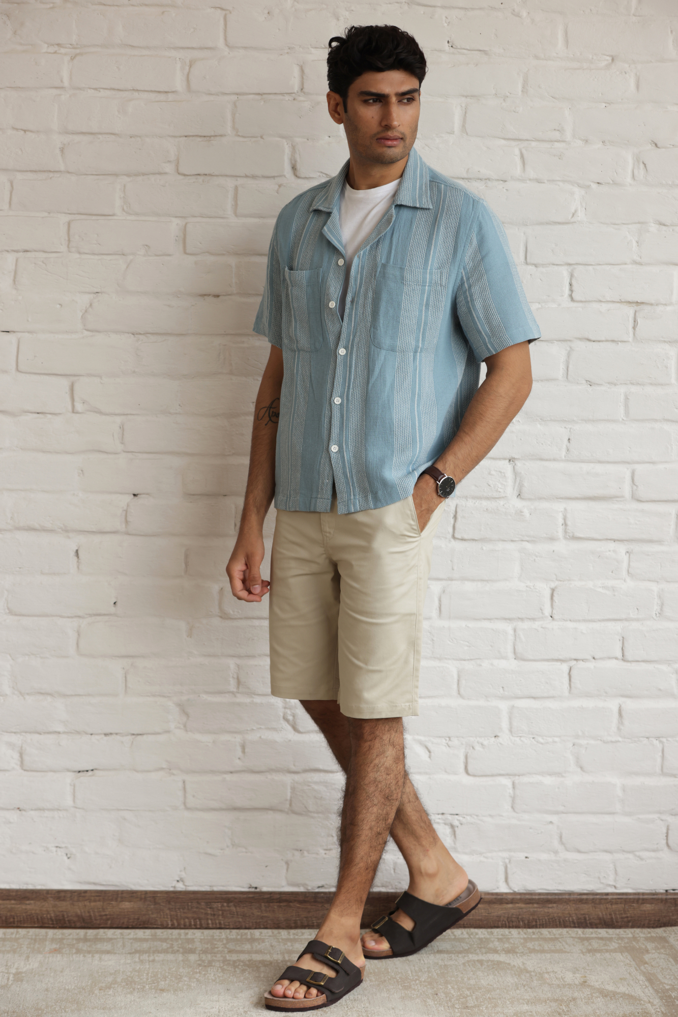 Boxy Cuban Collar Shirt - Blue