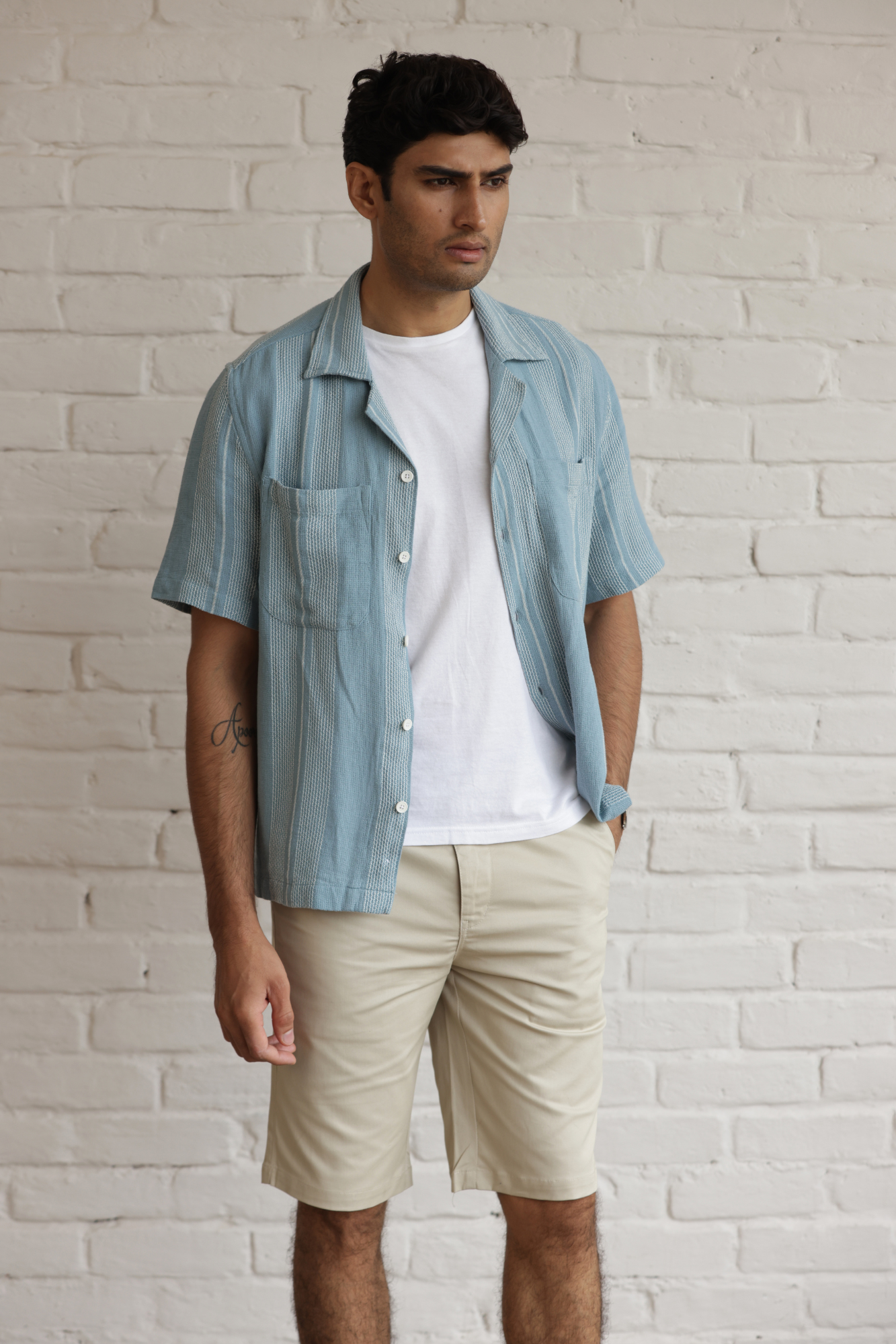 Boxy Cuban Collar Shirt - Blue