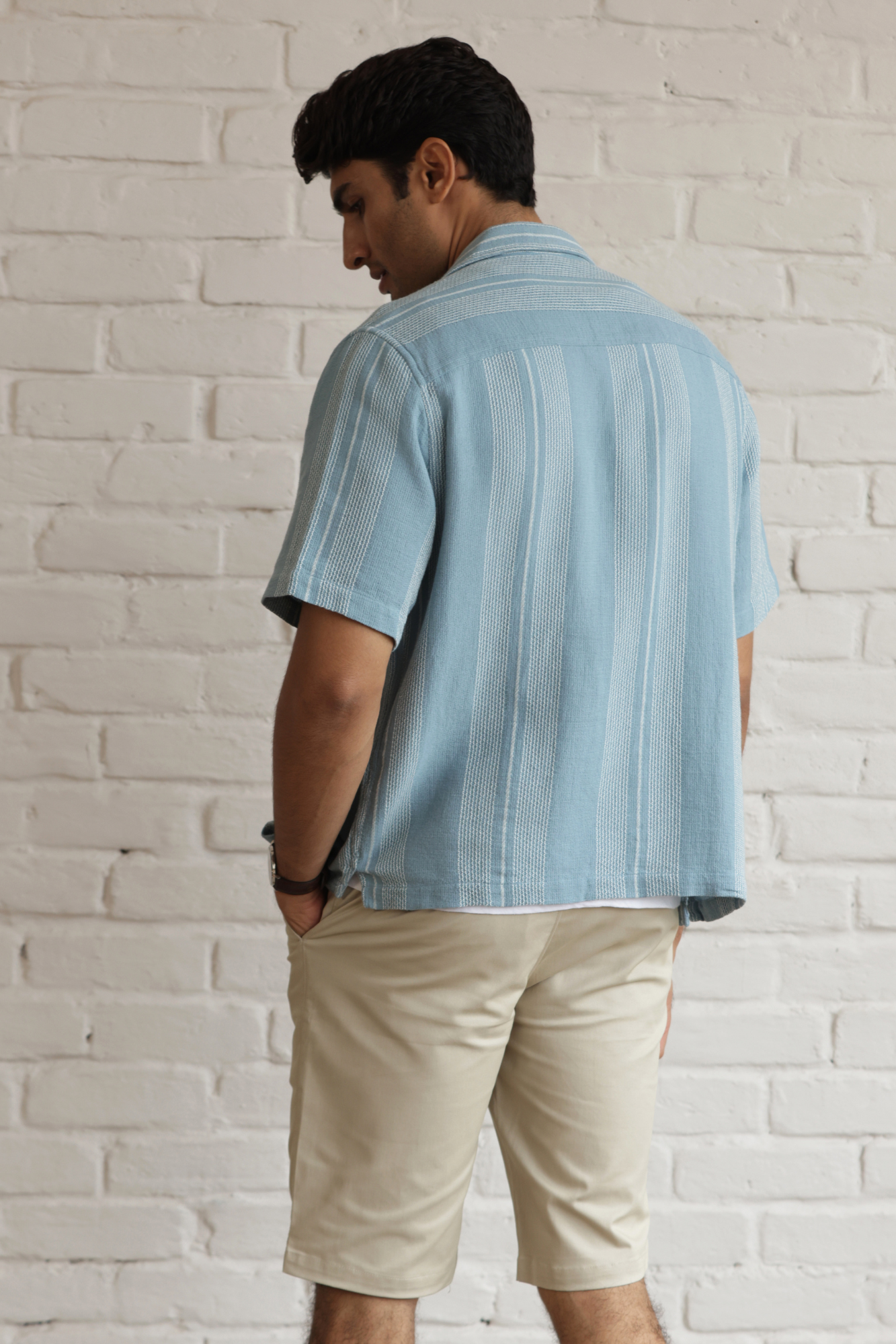 Boxy Cuban Collar Shirt - Blue