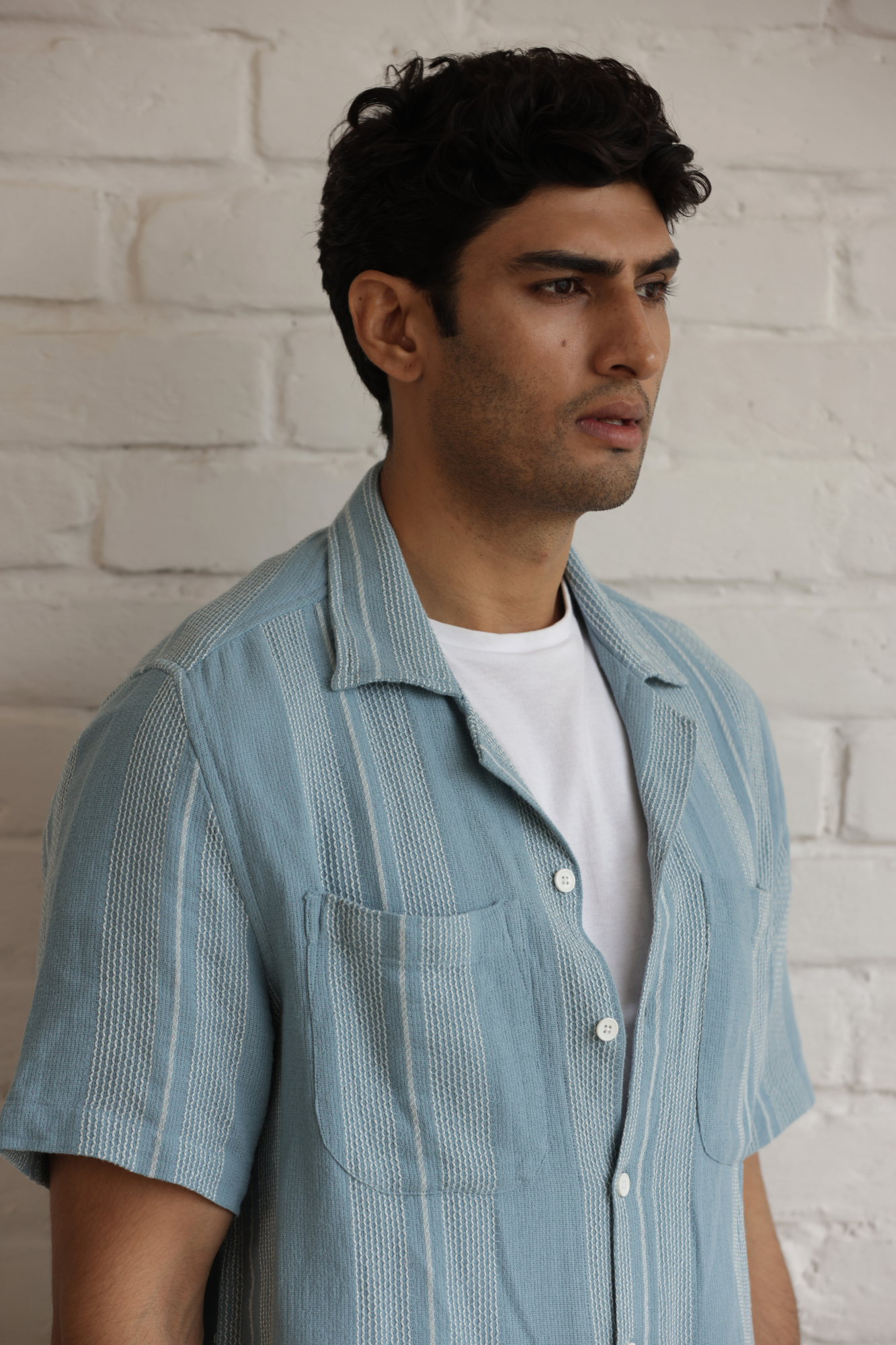 Boxy Cuban Collar Shirt - Blue