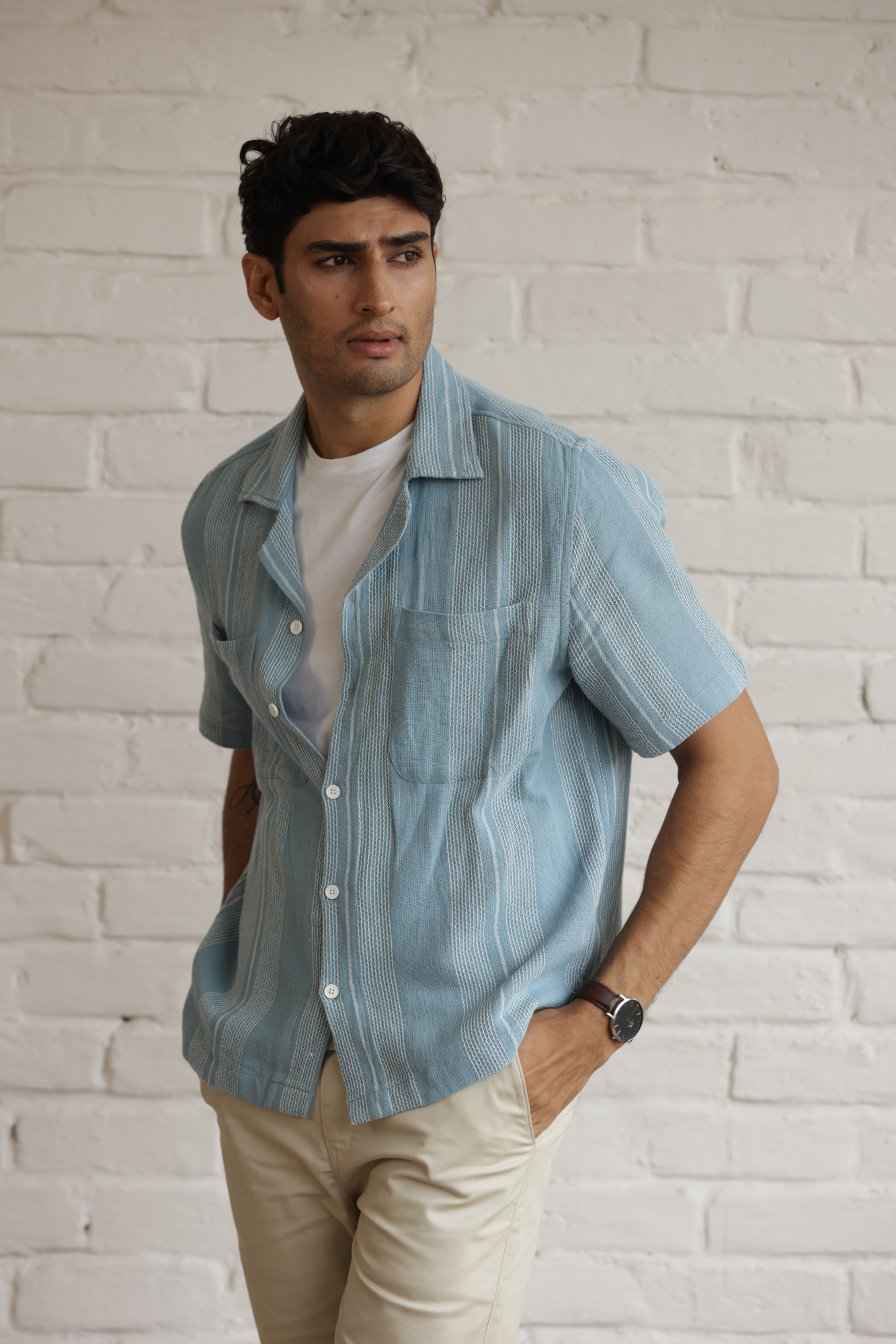 Boxy Cuban Collar Shirt - Blue