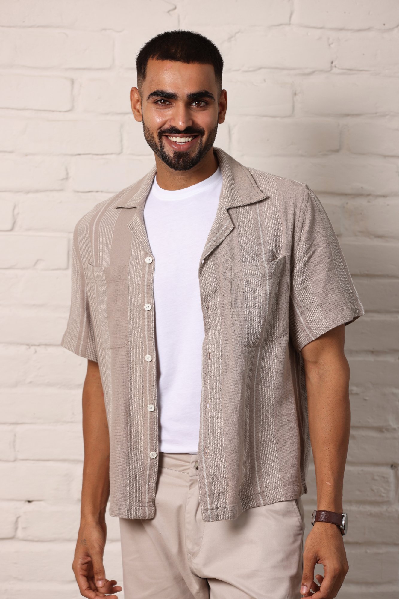 Boxy Cuban Collar Shirt - Brown