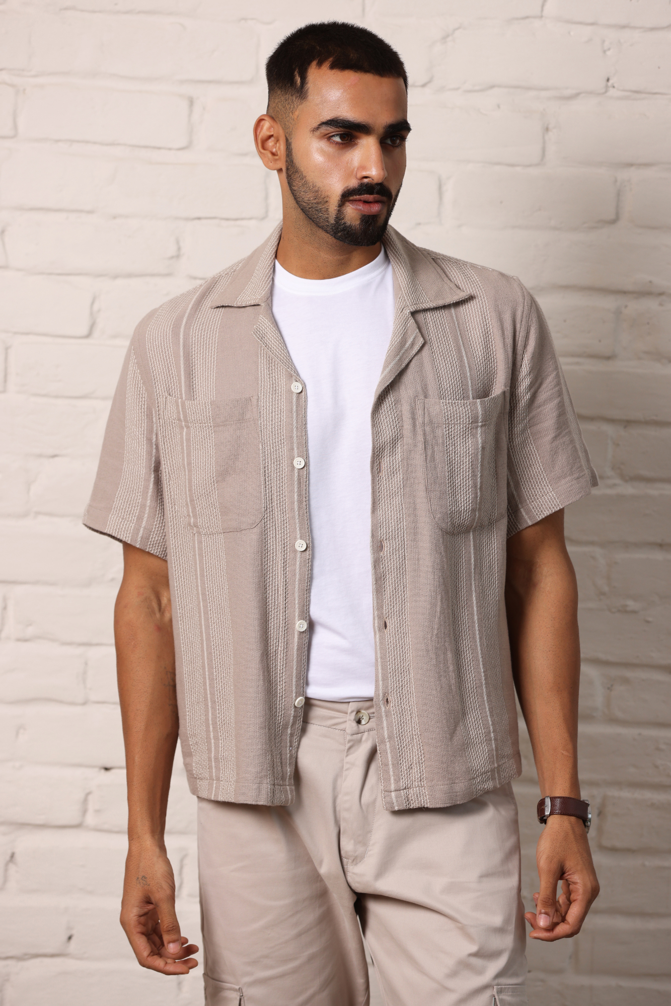 Boxy Cuban Collar Shirt - Brown