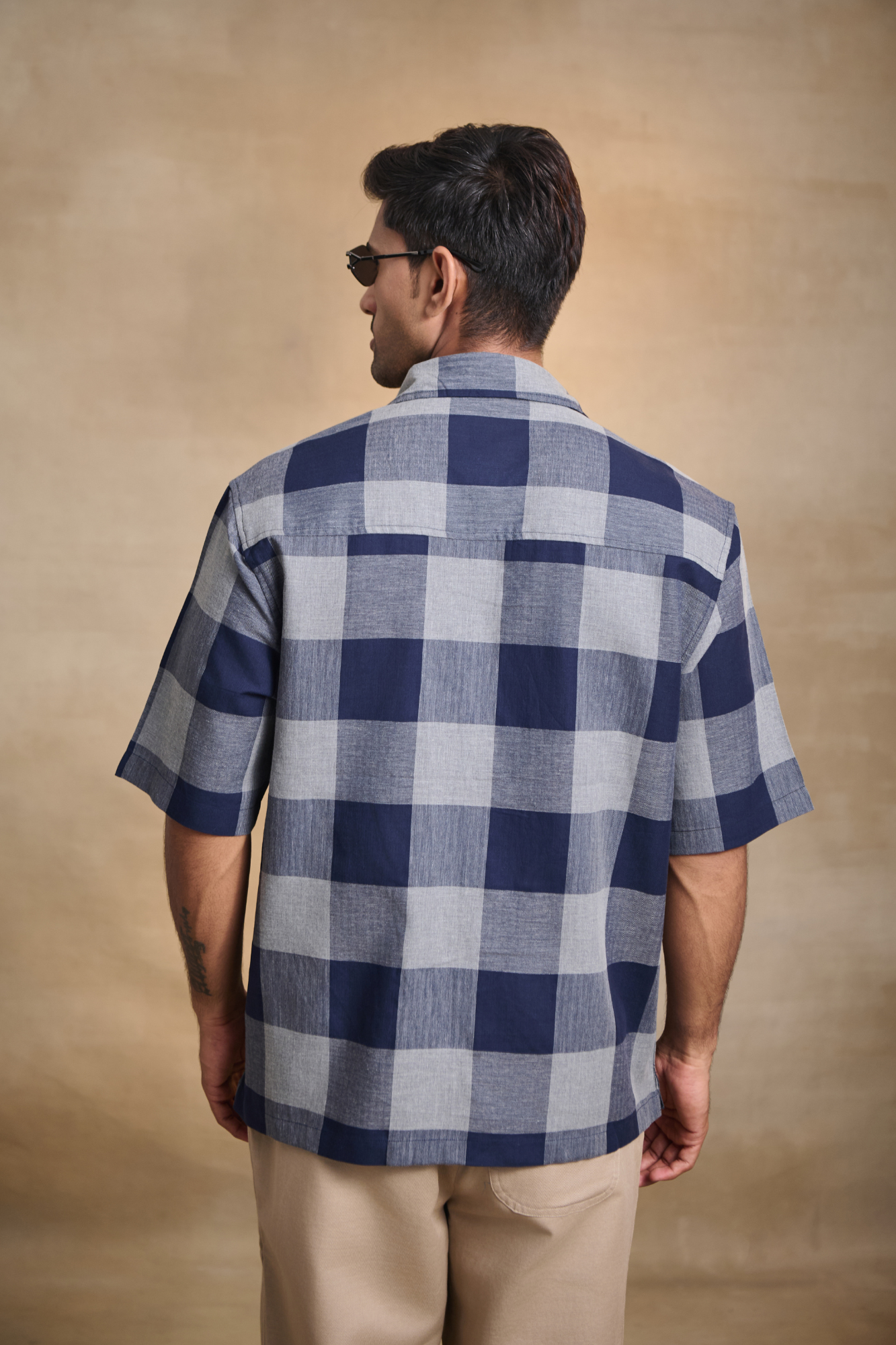Half Sleeves Oversize Shirt with Double Patch Pocket - Blue