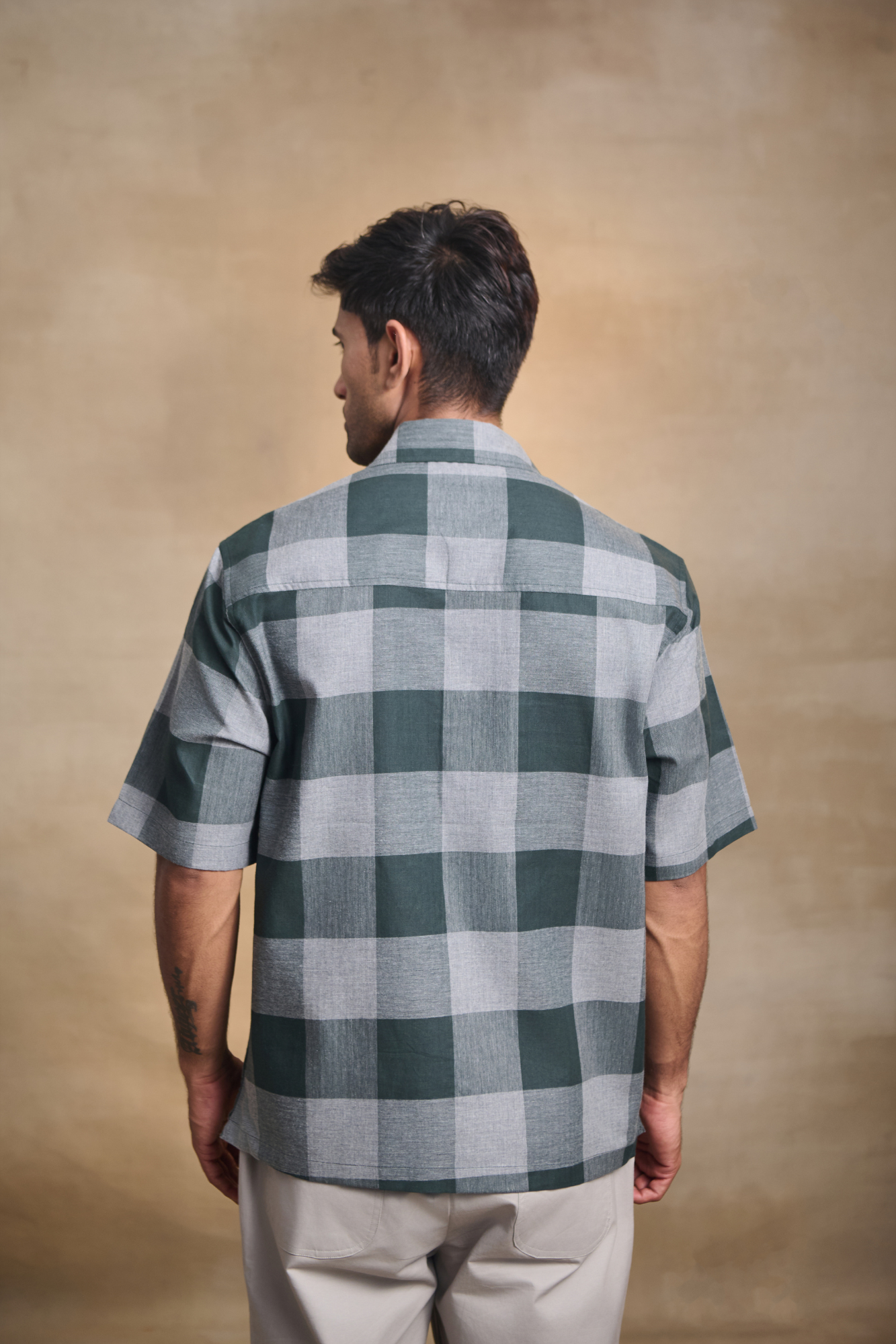 Half Sleeves Oversize Shirt with Double Patch Pocket - Green
