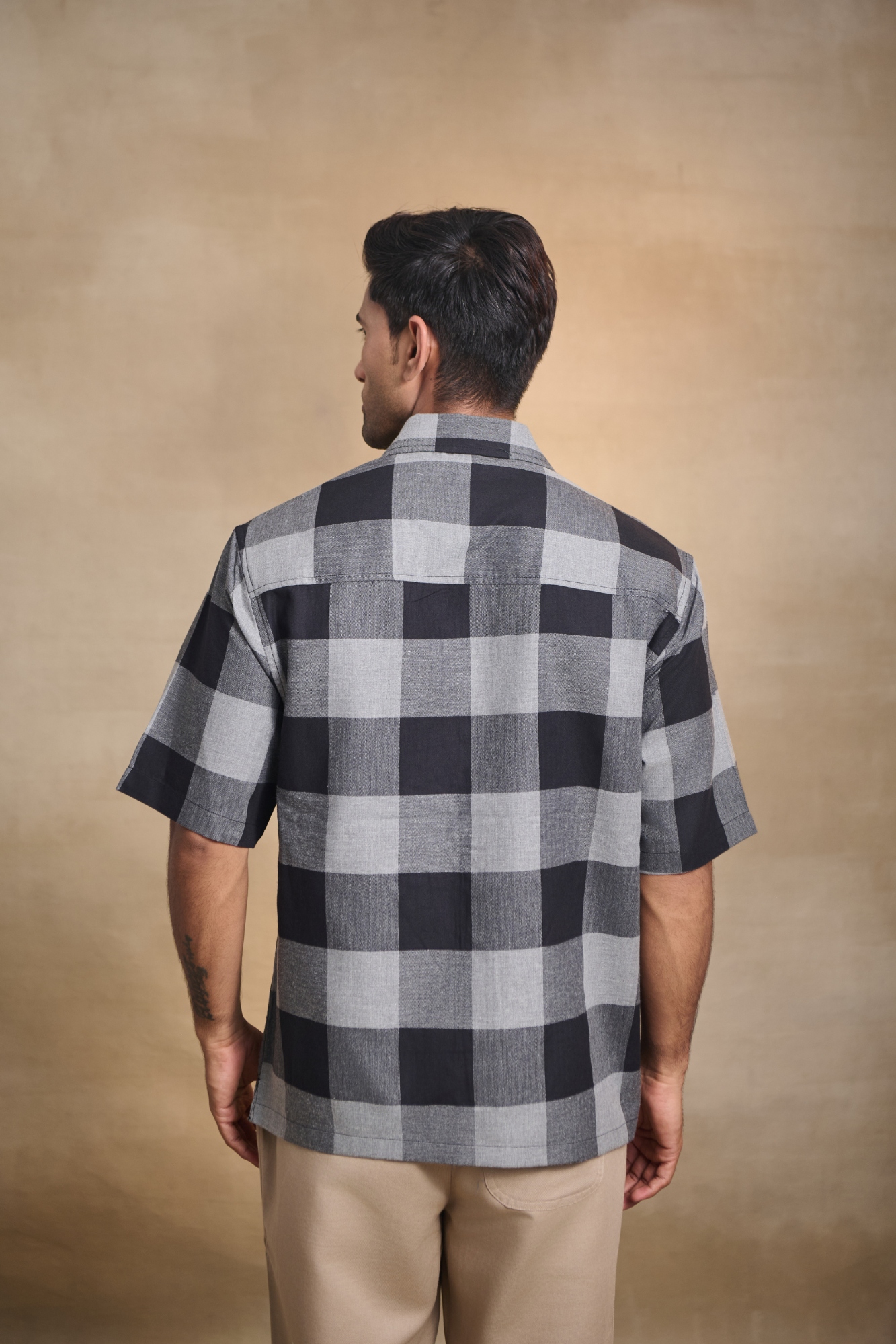 Half Sleeves Oversize Shirt with Double Patch Pocket - Black