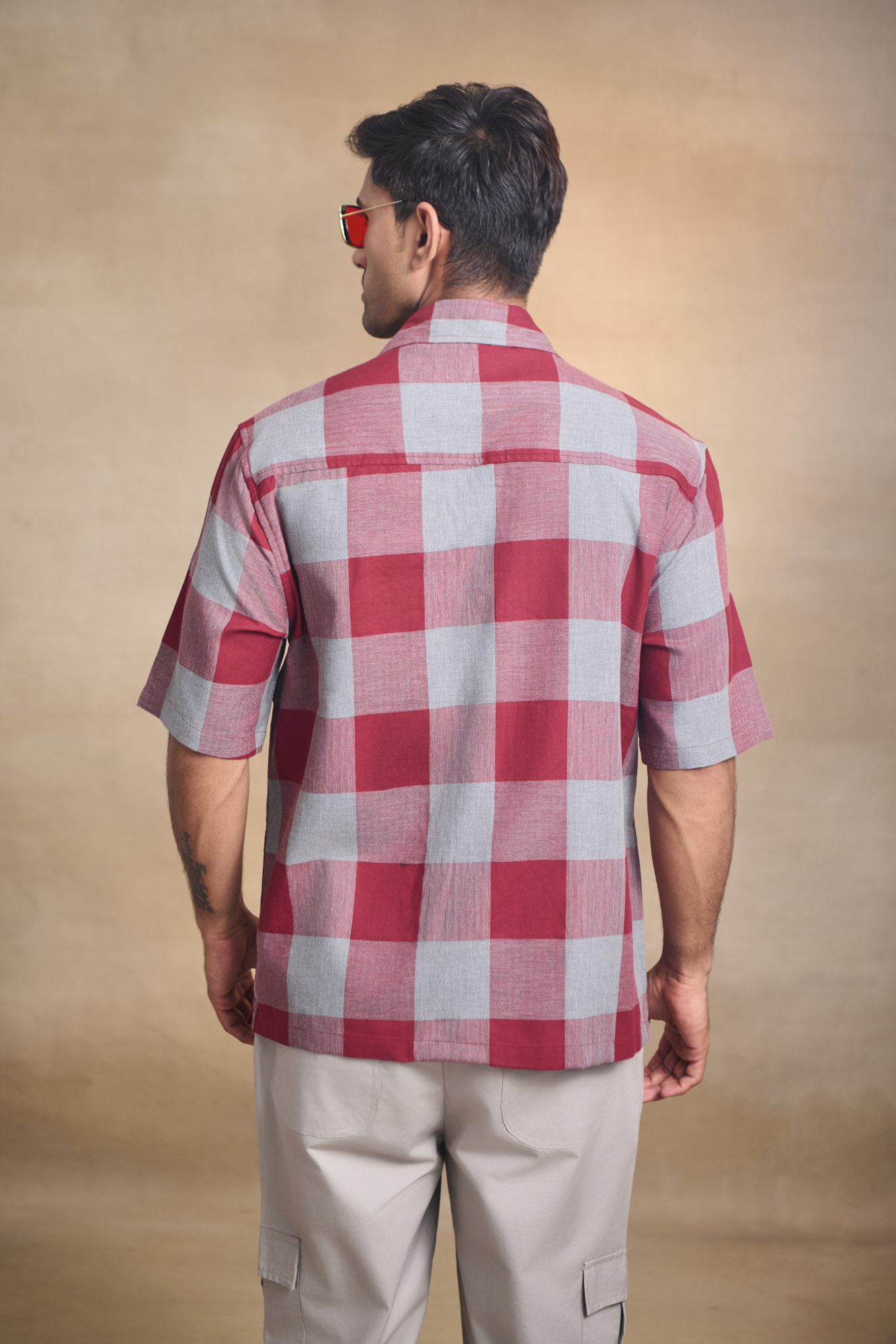 Half Sleeves Oversize Shirt with Double Patch Pocket - Red