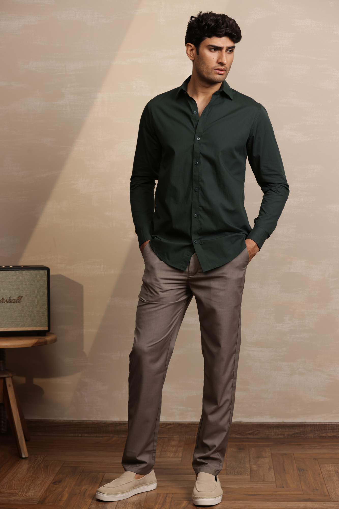 Essential Plain Premium Cotton Shirt - Bottle Green