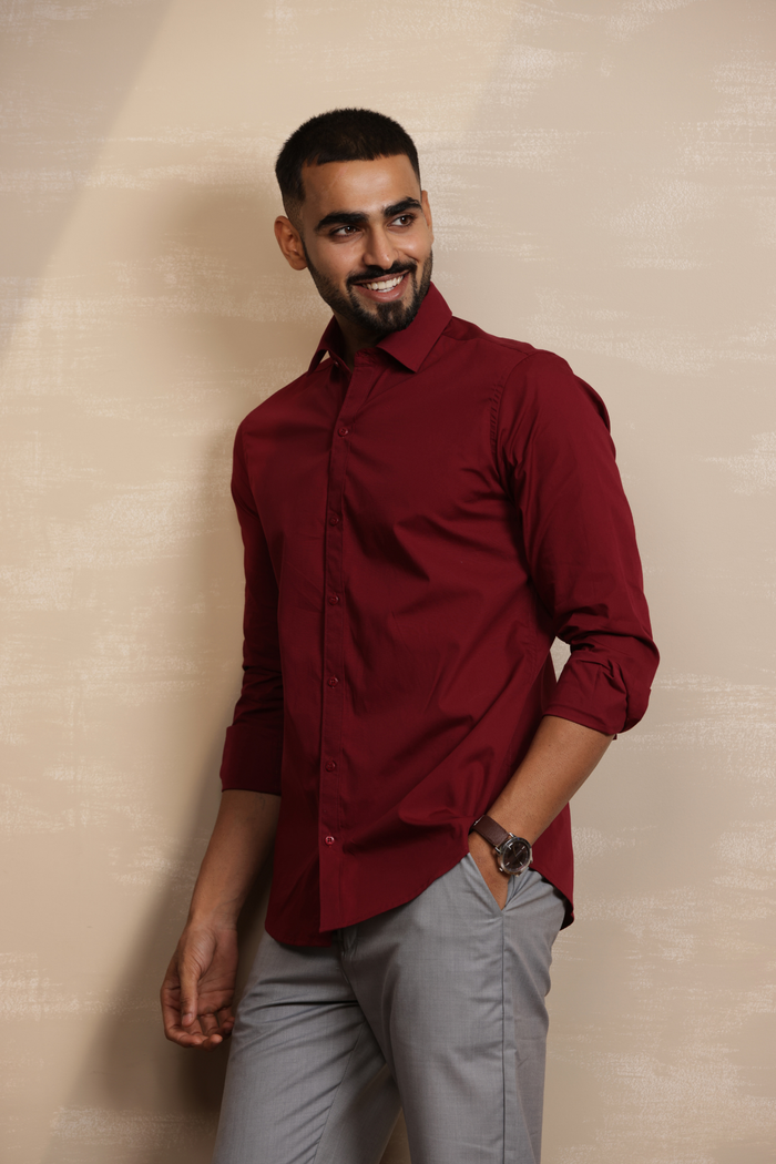 Essential Plain Premium Cotton Shirt - Maroon