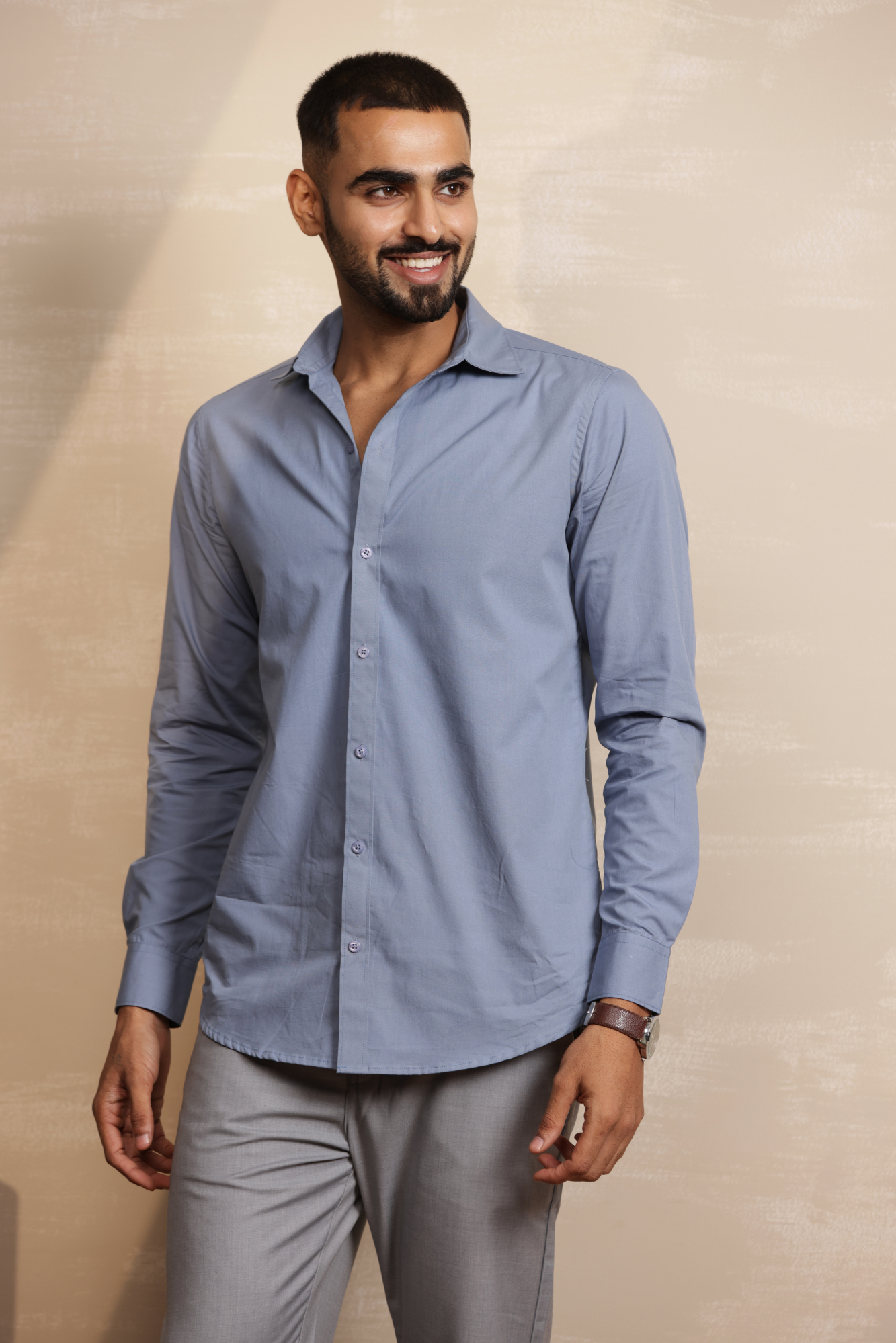 Essential Plain Premium Cotton Shirt - Stone Blue