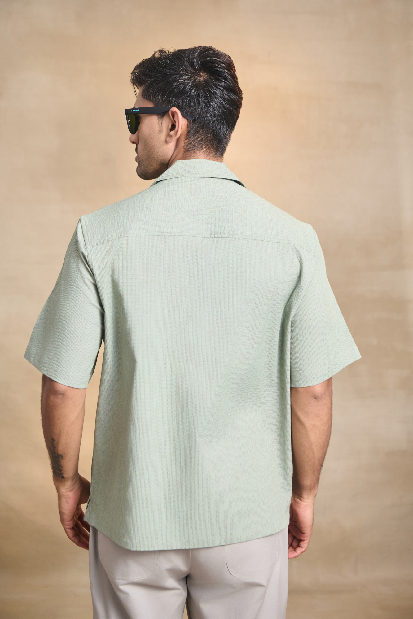Cuban Collar Oversize Half Sleeves Shirt - Green