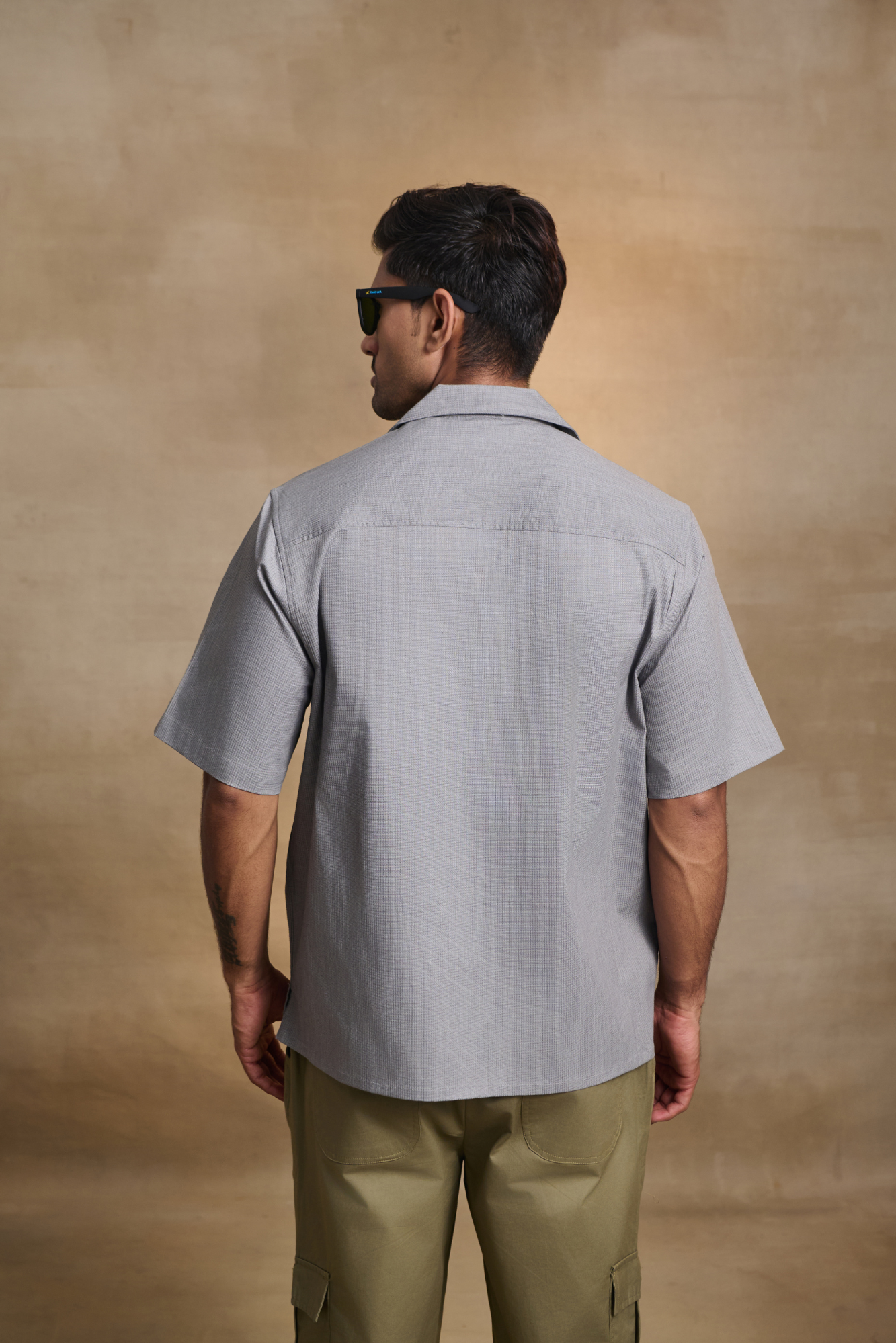 Cuban Collar Oversize Half Sleeves Shirt - Grey