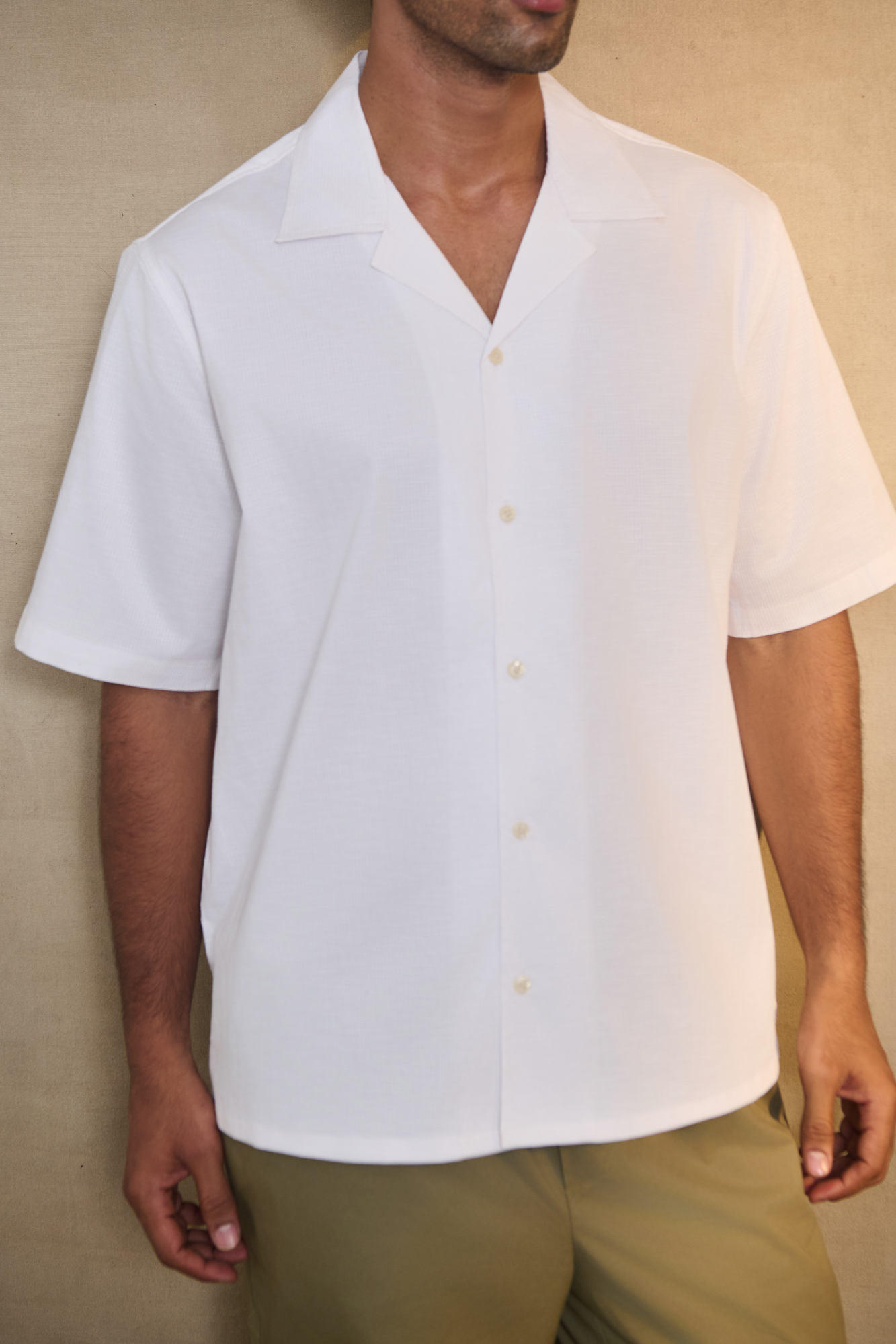 Cuban Collar Oversize Half Sleeves Shirt - White
