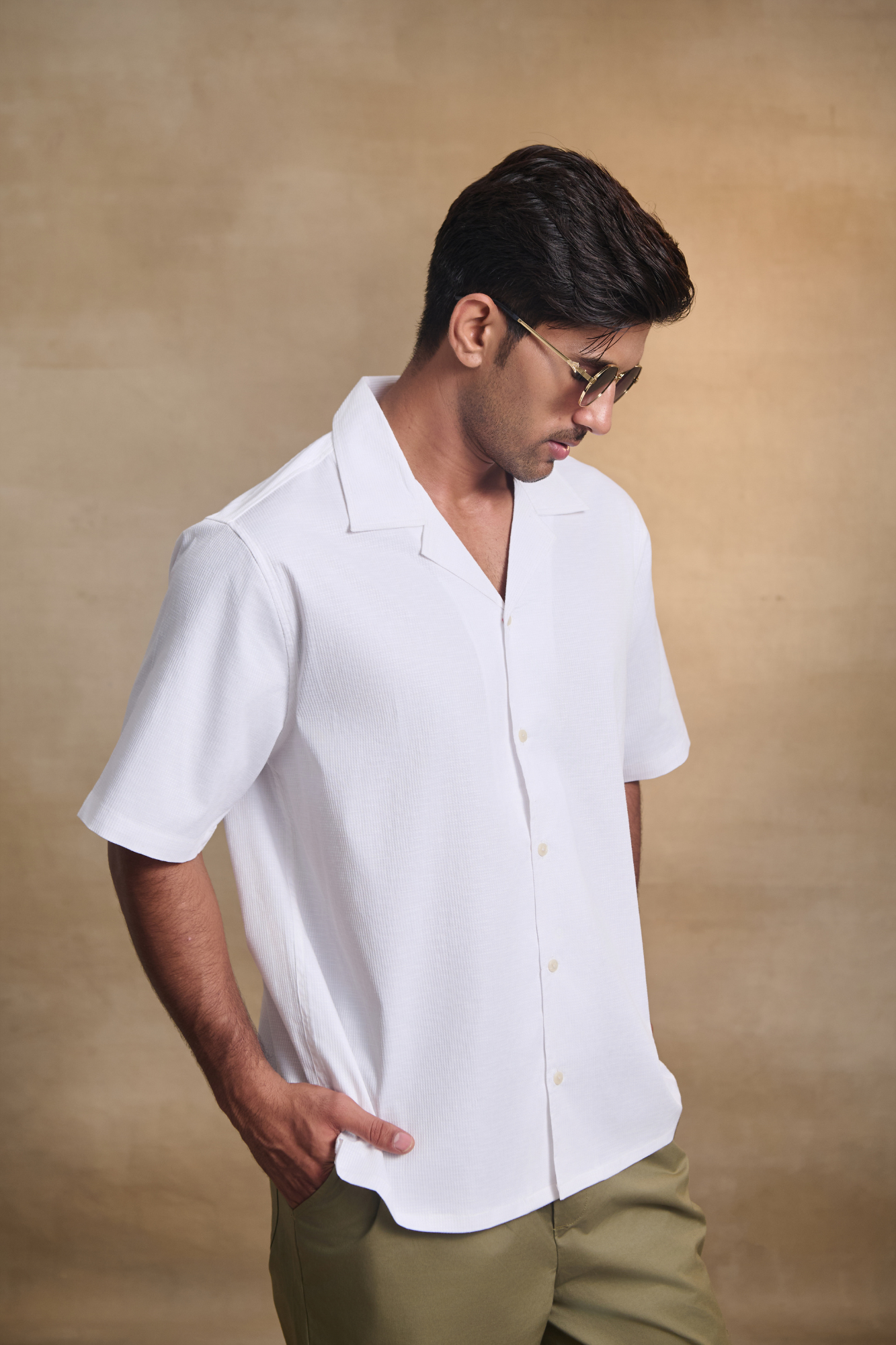 Cuban Collar Oversize Half Sleeves Shirt - White
