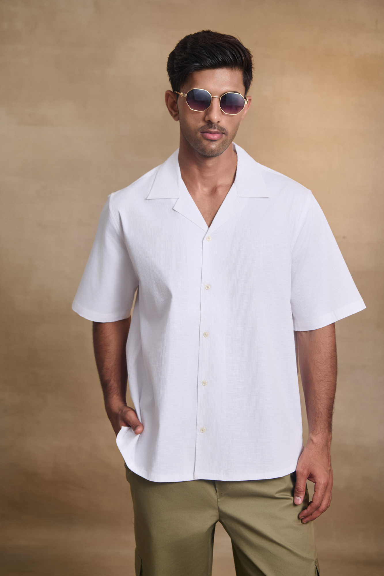 Cuban Collar Oversize Half Sleeves Shirt - White