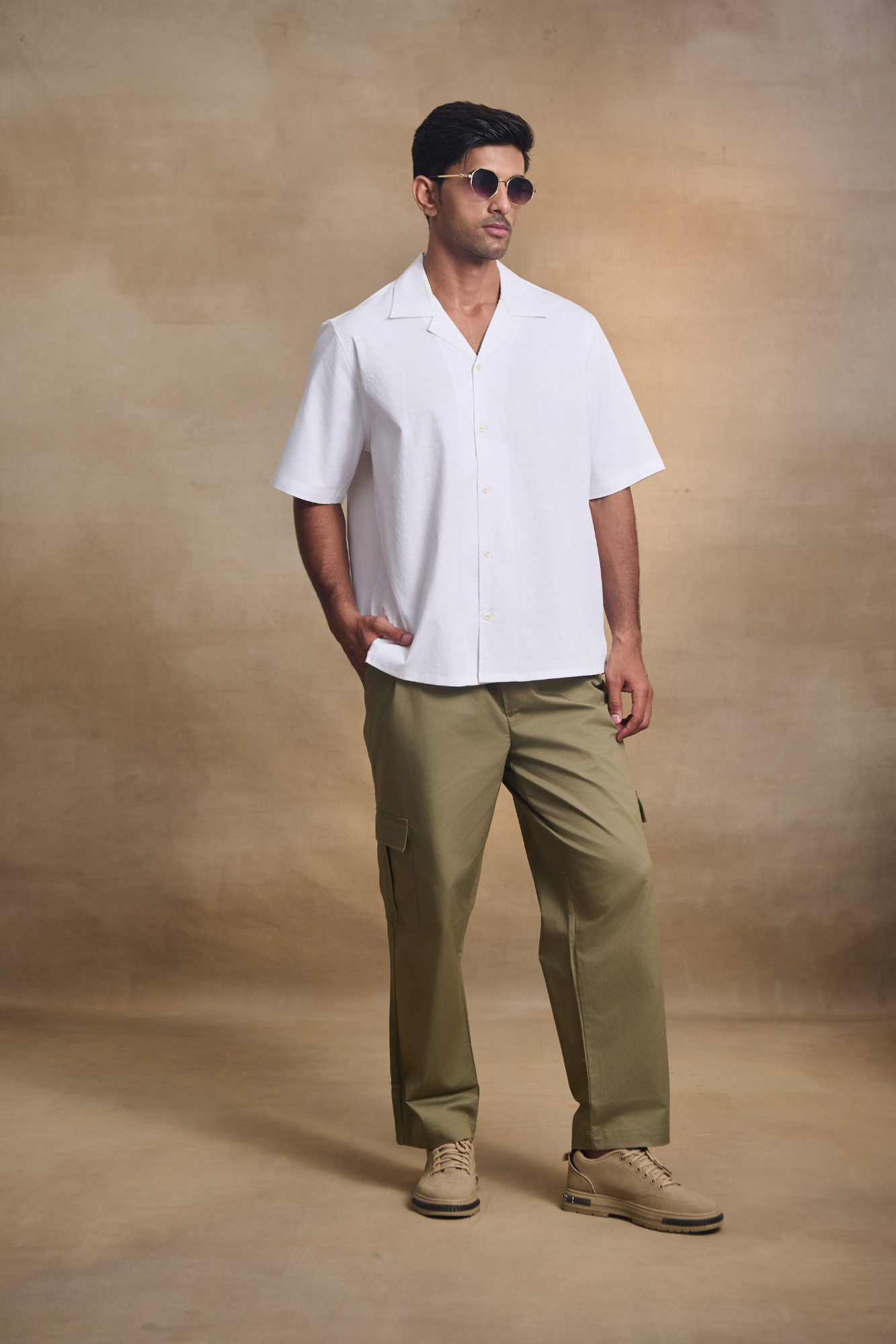 Cuban Collar Oversize Half Sleeves Shirt - White