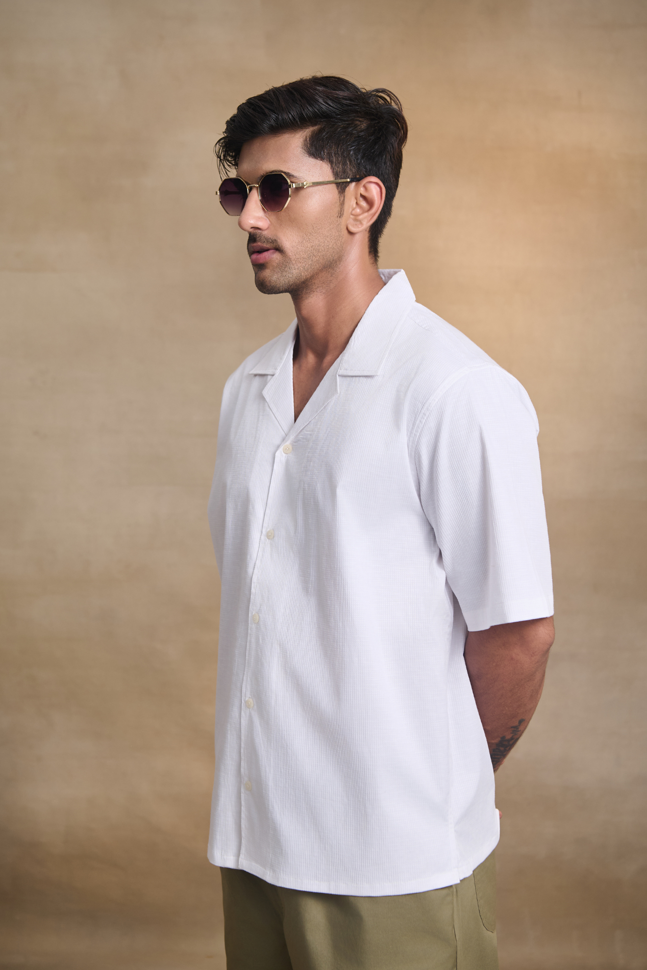 Cuban Collar Oversize Half Sleeves Shirt - White