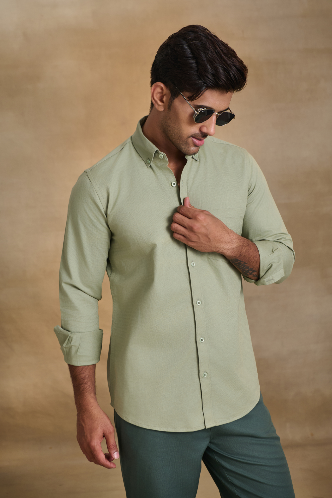 Premium dobby Lycra Button Down Shirt - Pista
