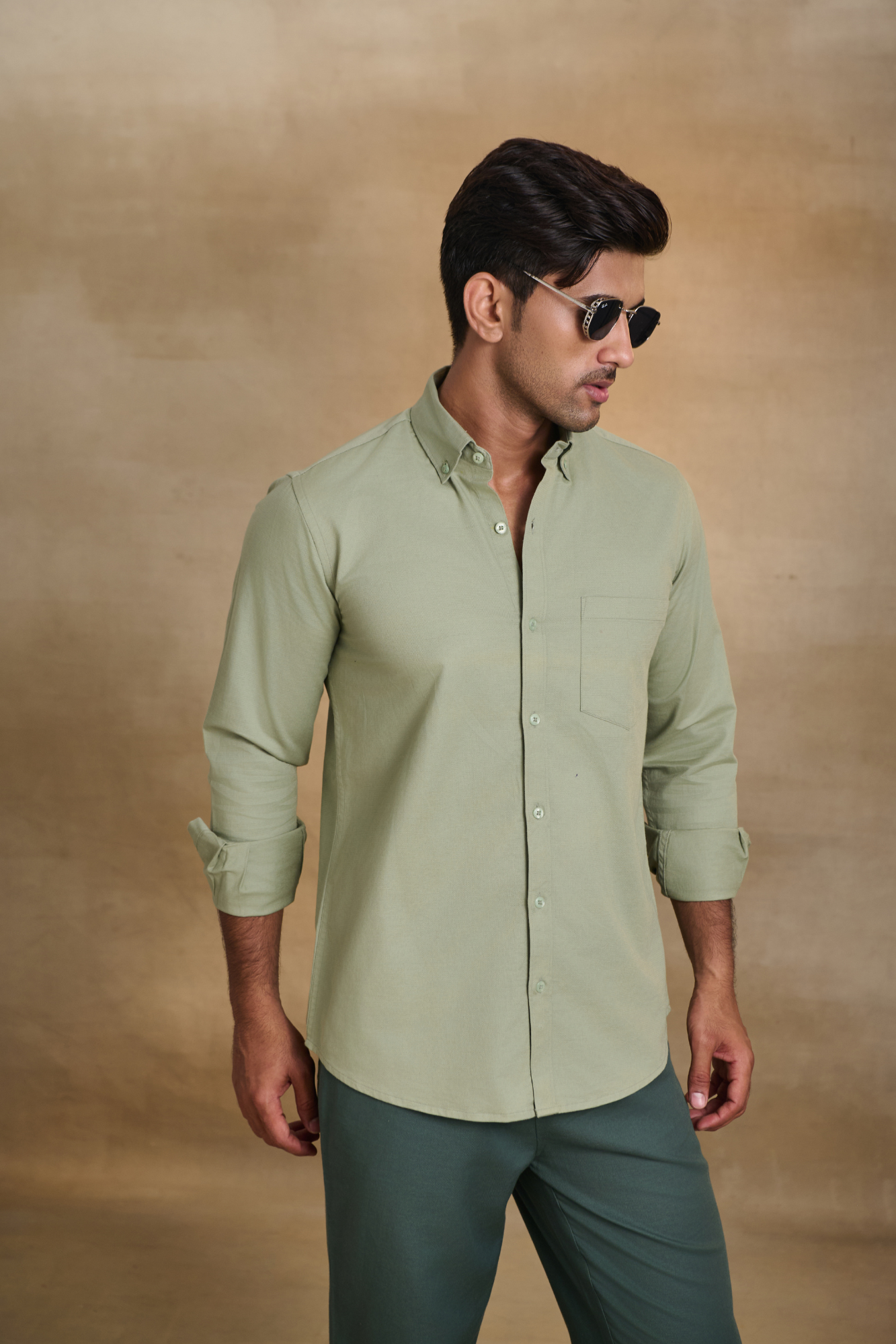 Premium dobby Lycra Button Down Shirt - Pista