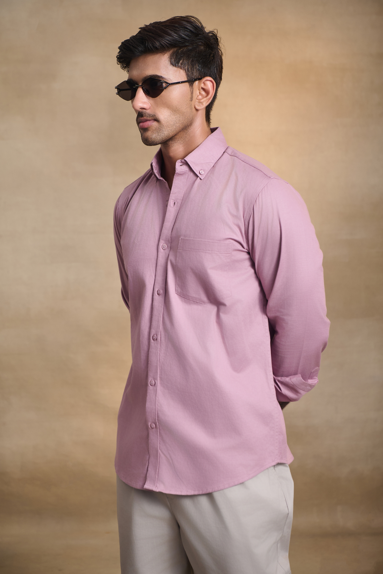 Premium dobby Lycra Button Down Shirt - Pink