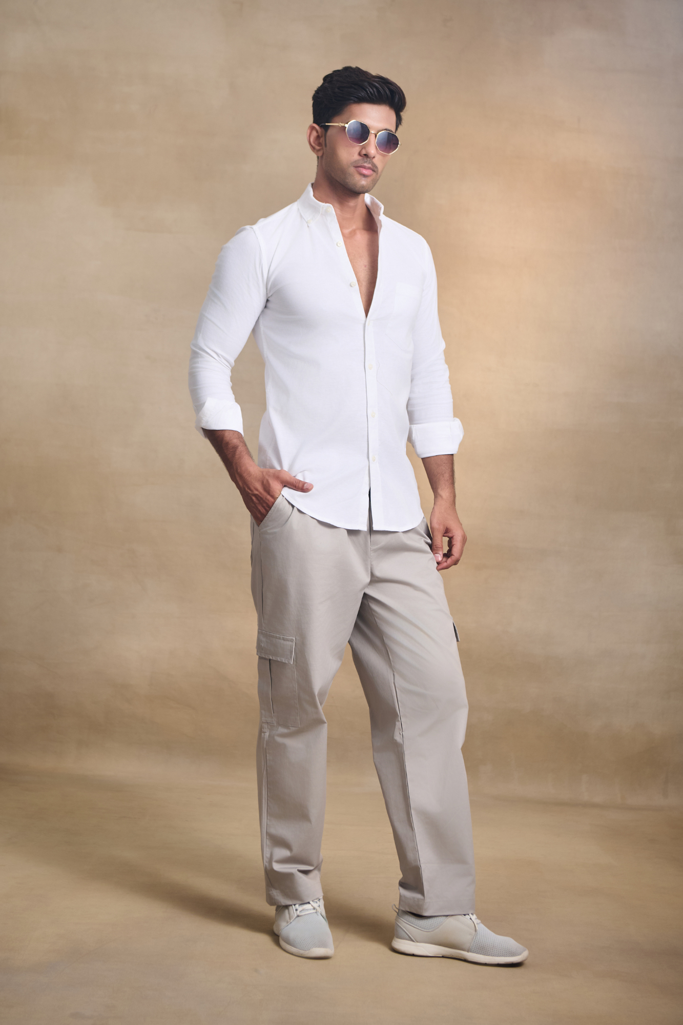 Premium dobby Lycra Button Down Shirt - White