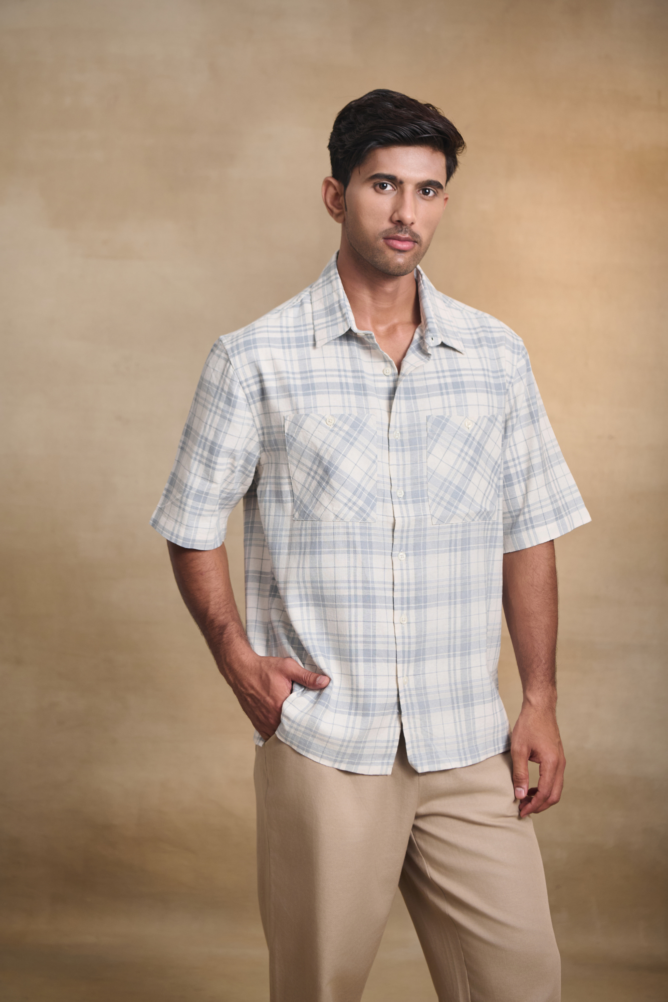 Cotton Linen Blend Half Sleeves Oversize Shirt - Off White