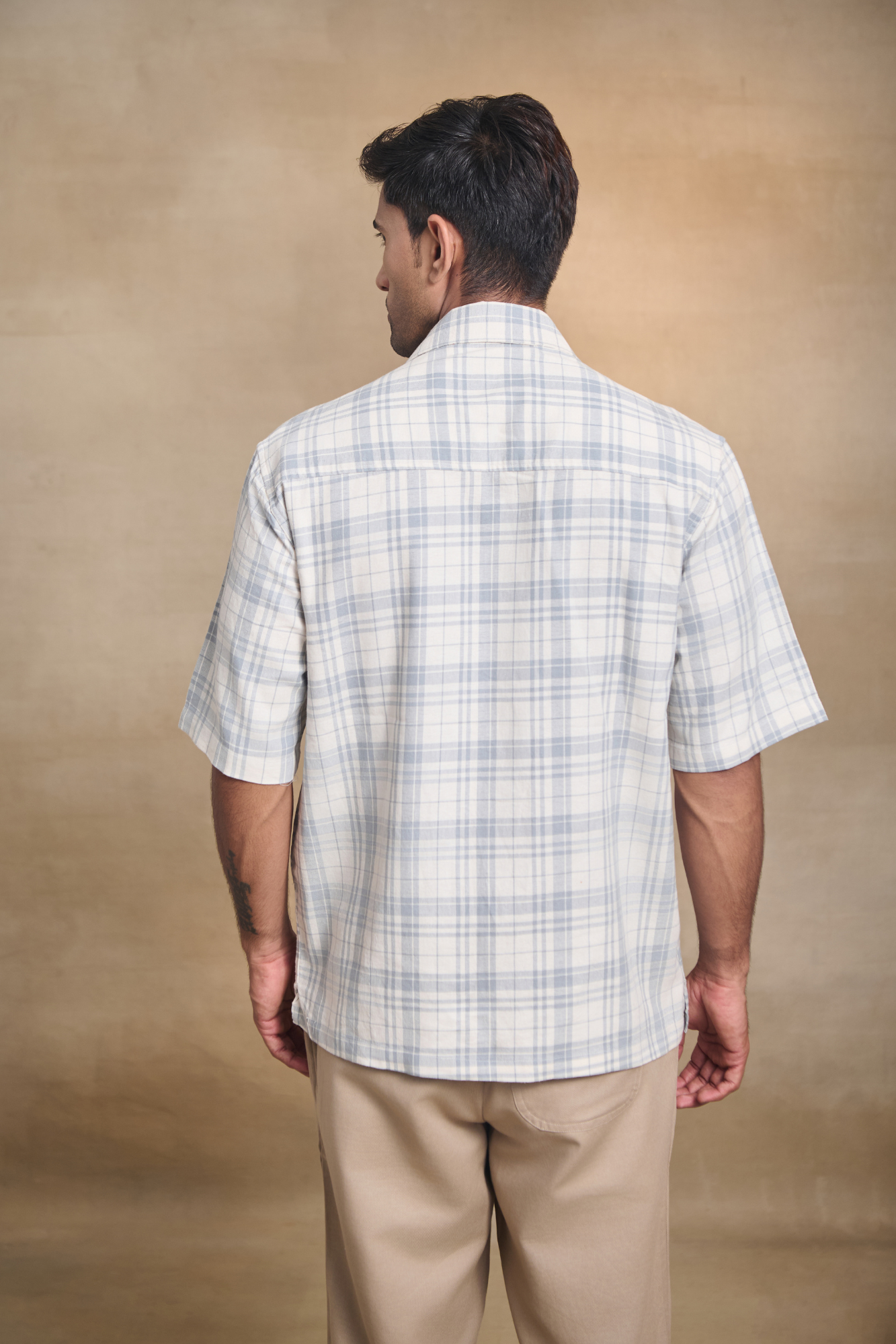 Cotton Linen Blend Half Sleeves Oversize Shirt - Off White