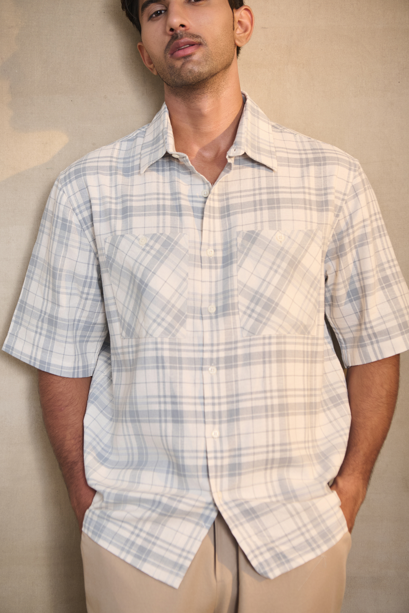 Cotton Linen Blend Half Sleeves Oversize Shirt - Off White