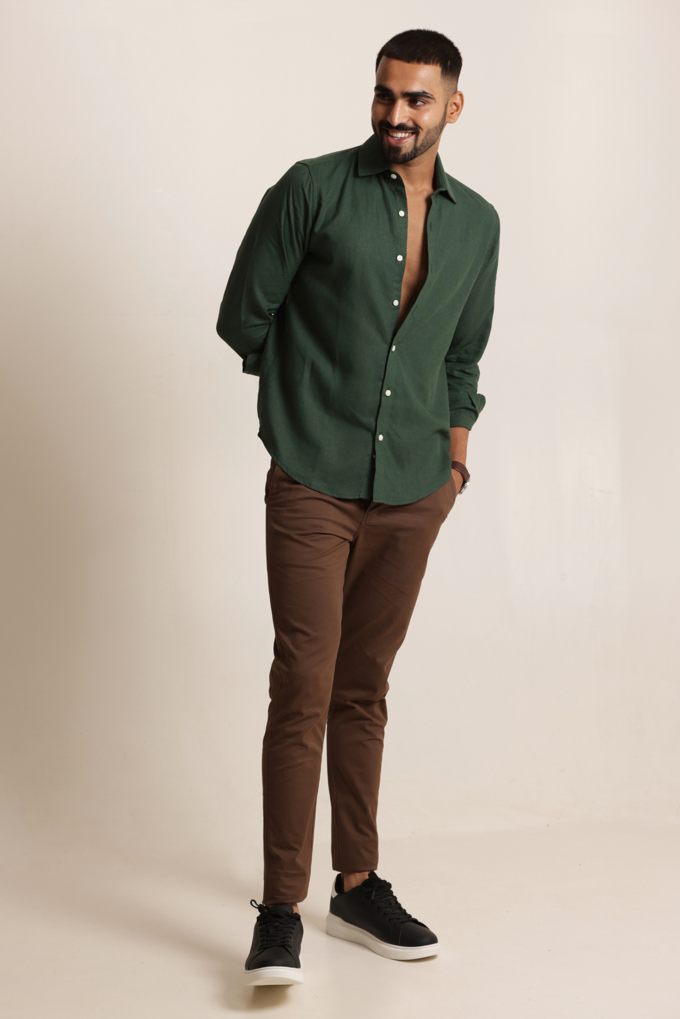 Essential Linen Cotton Blend Shirt - Bottle Green
