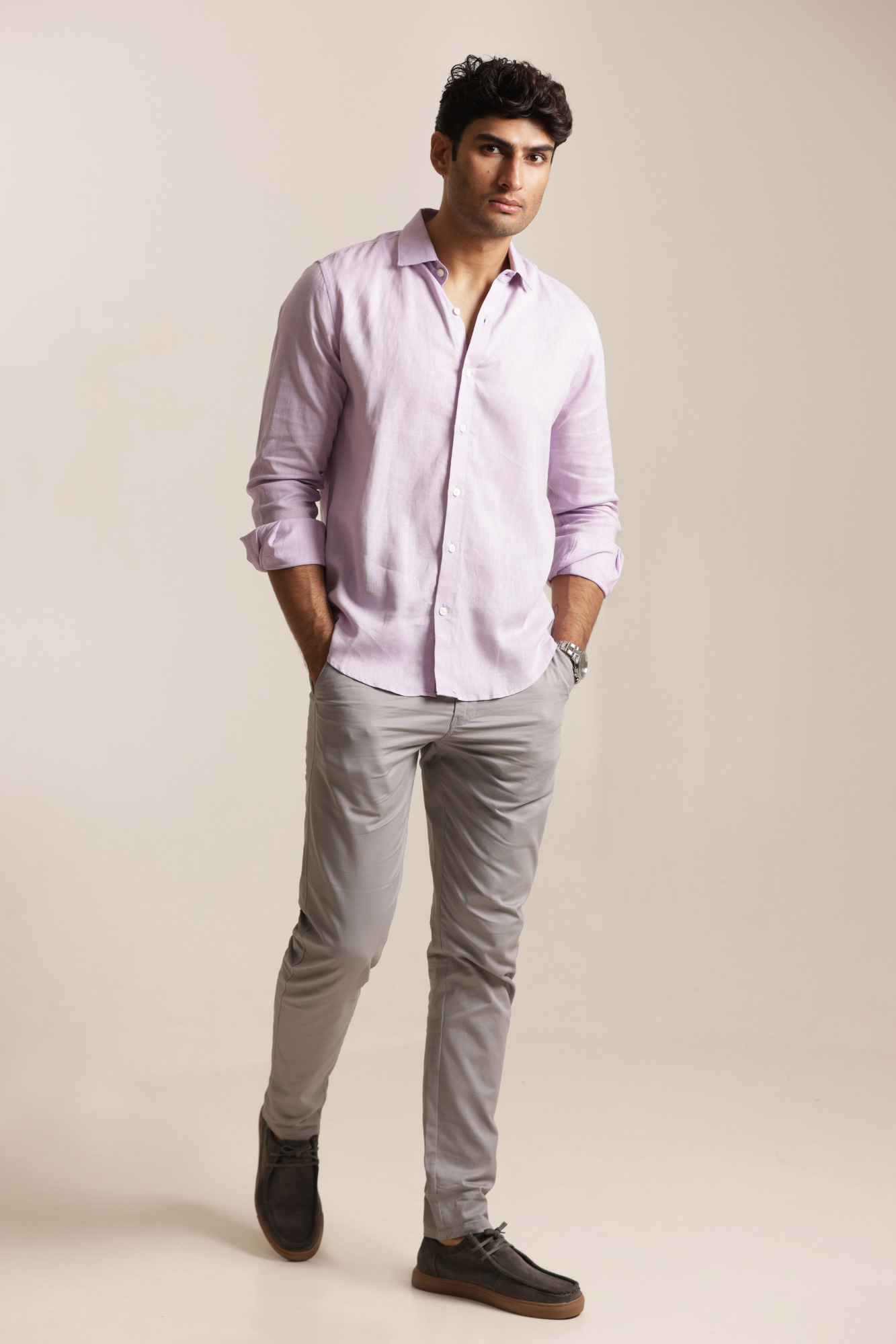 Essential Linen Cotton Blend Shirt - Light Purple