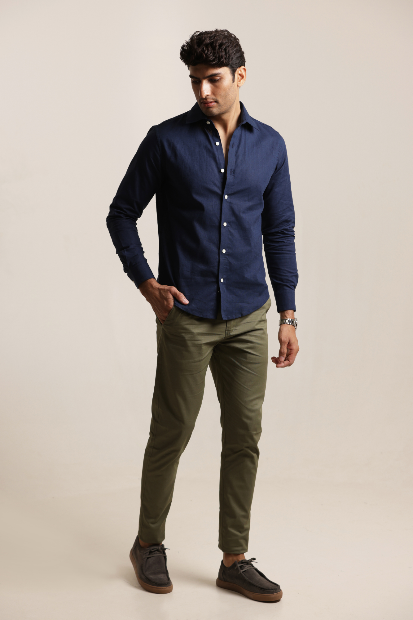 Essential Linen Cotton Blend Shirt - Navy Blue