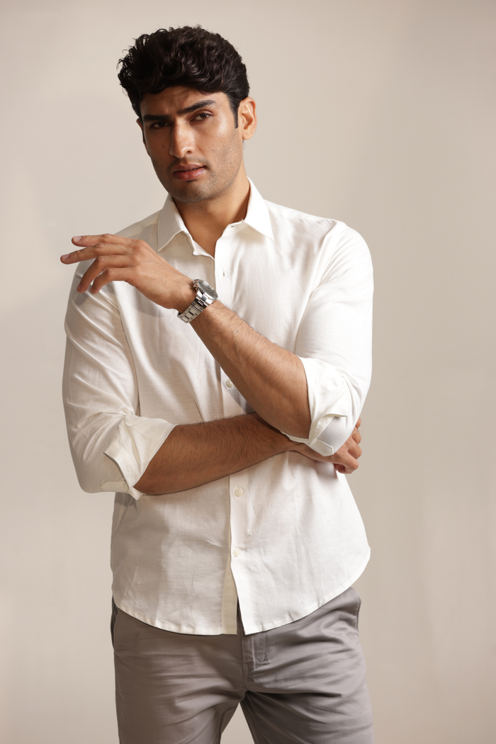 Essential Linen Cotton Blend Shirt - White