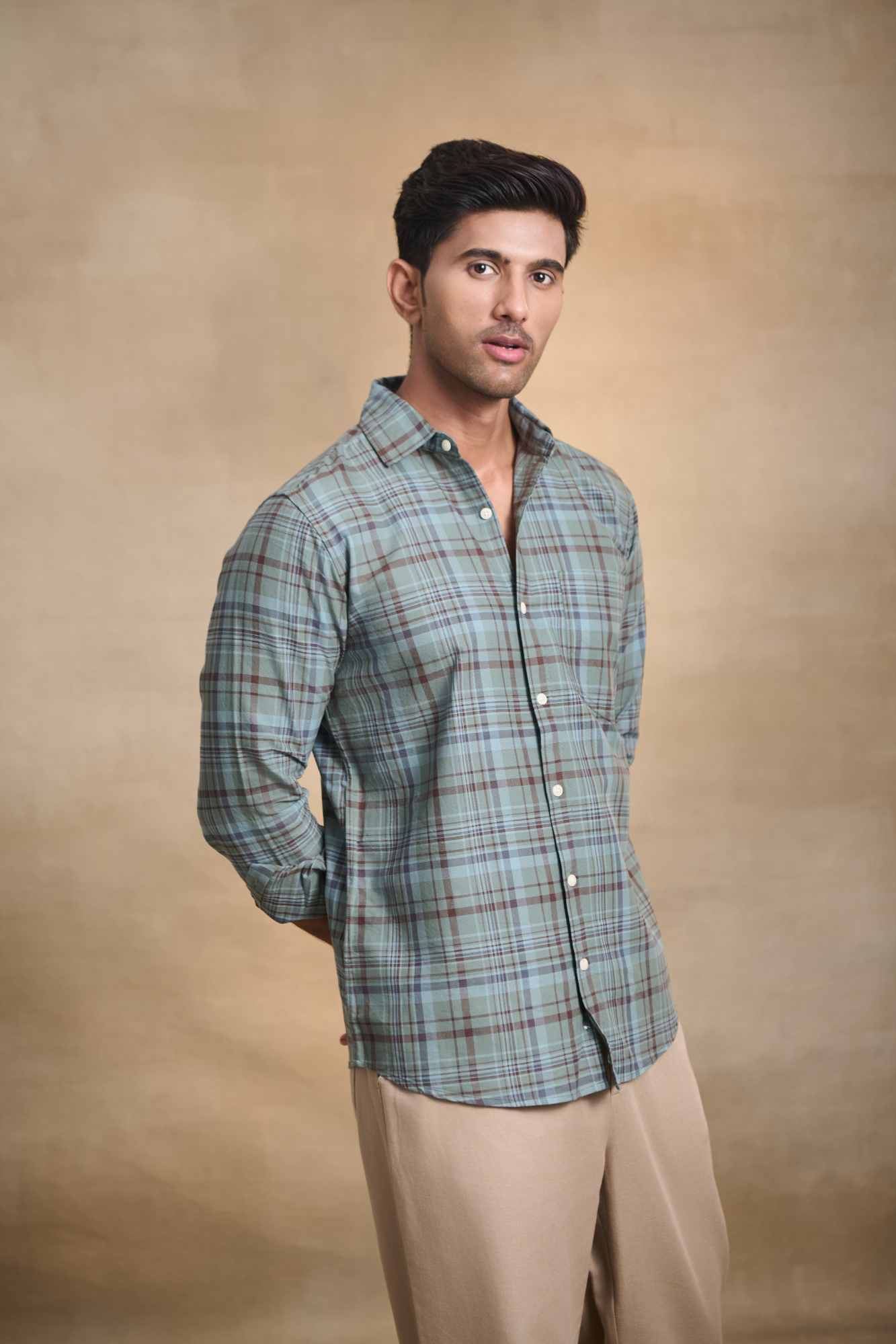 Oxford Check Shirt with 1 Patch Pocket - Dark Green