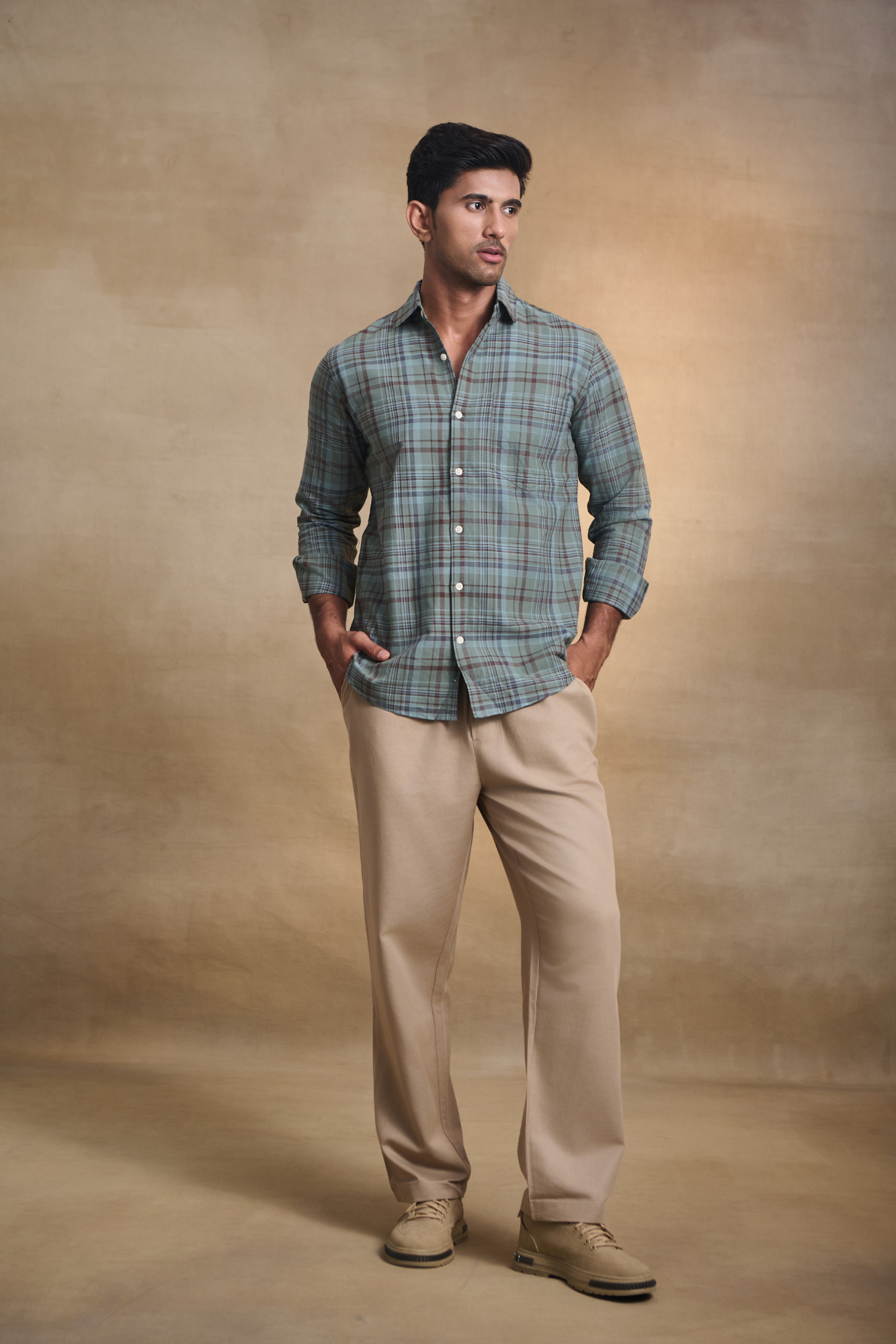 Oxford Check Shirt with 1 Patch Pocket - Dark Green